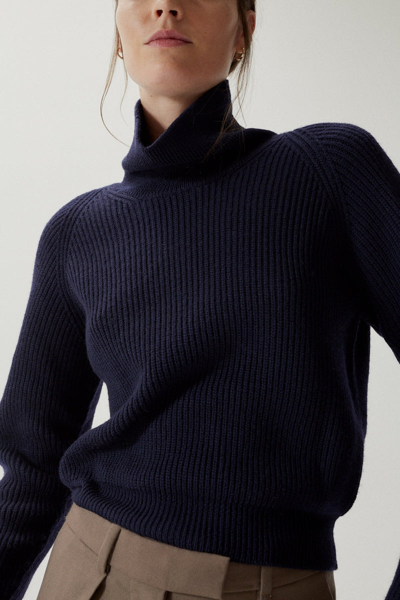Oxford Blue | The Merino Wool Cropped High-Neck