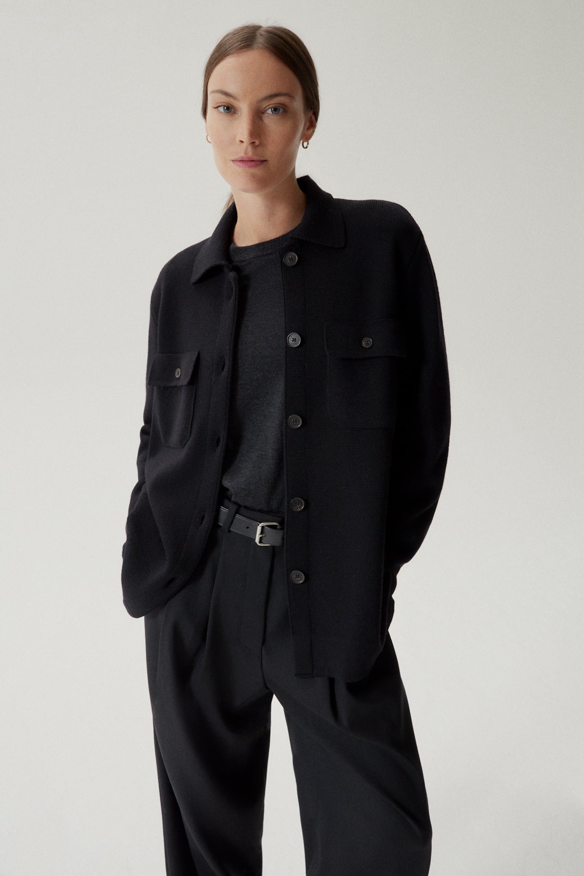 the merino wool long jacket black
