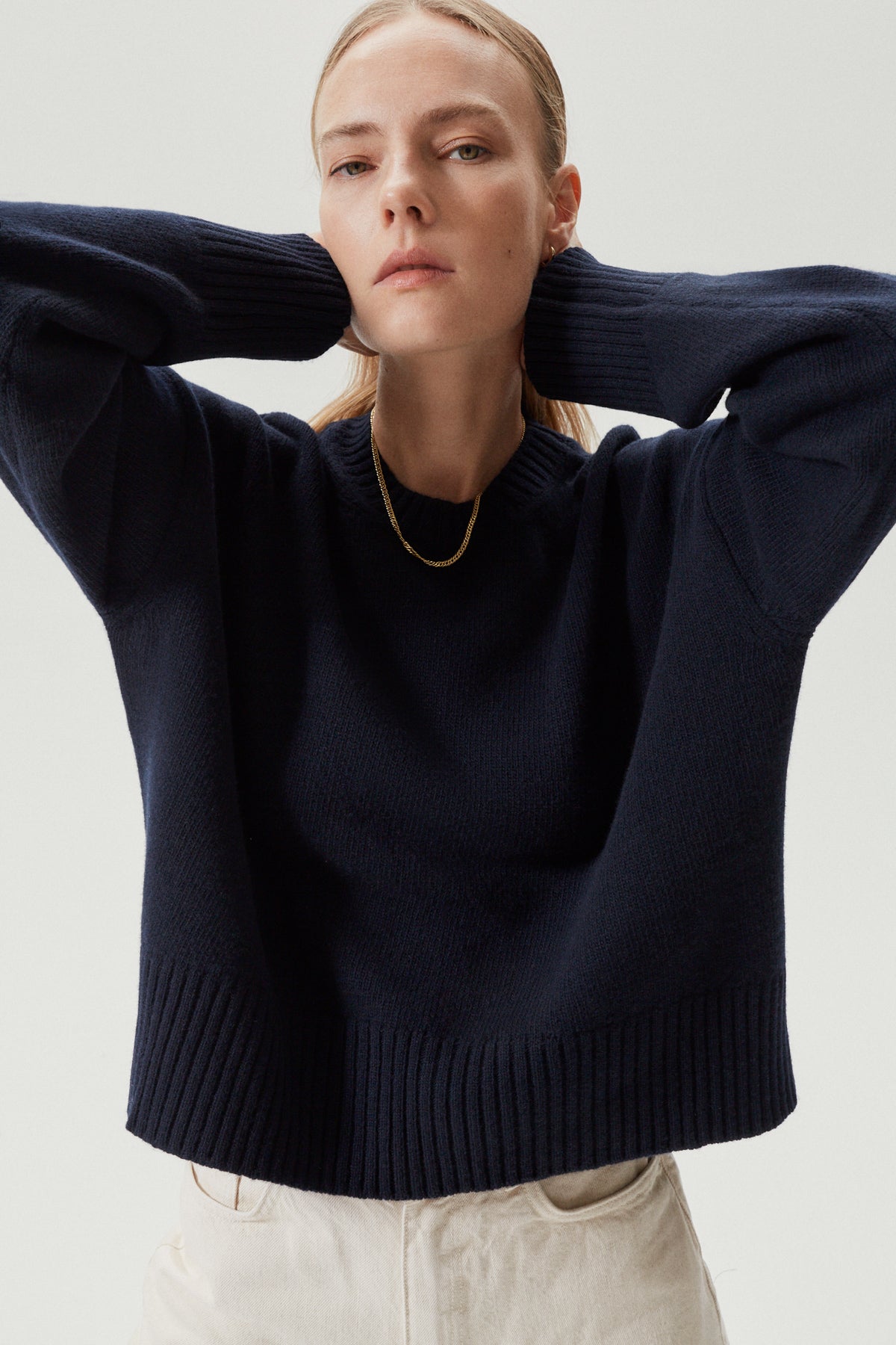 the woolen chunky sweater blue navy
