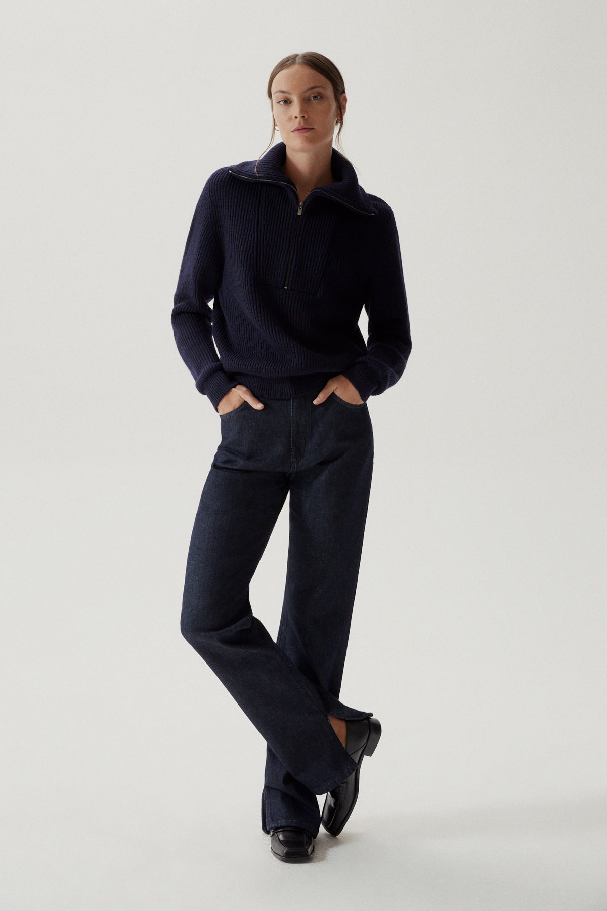 the merino wool half zip sweater oxford blue