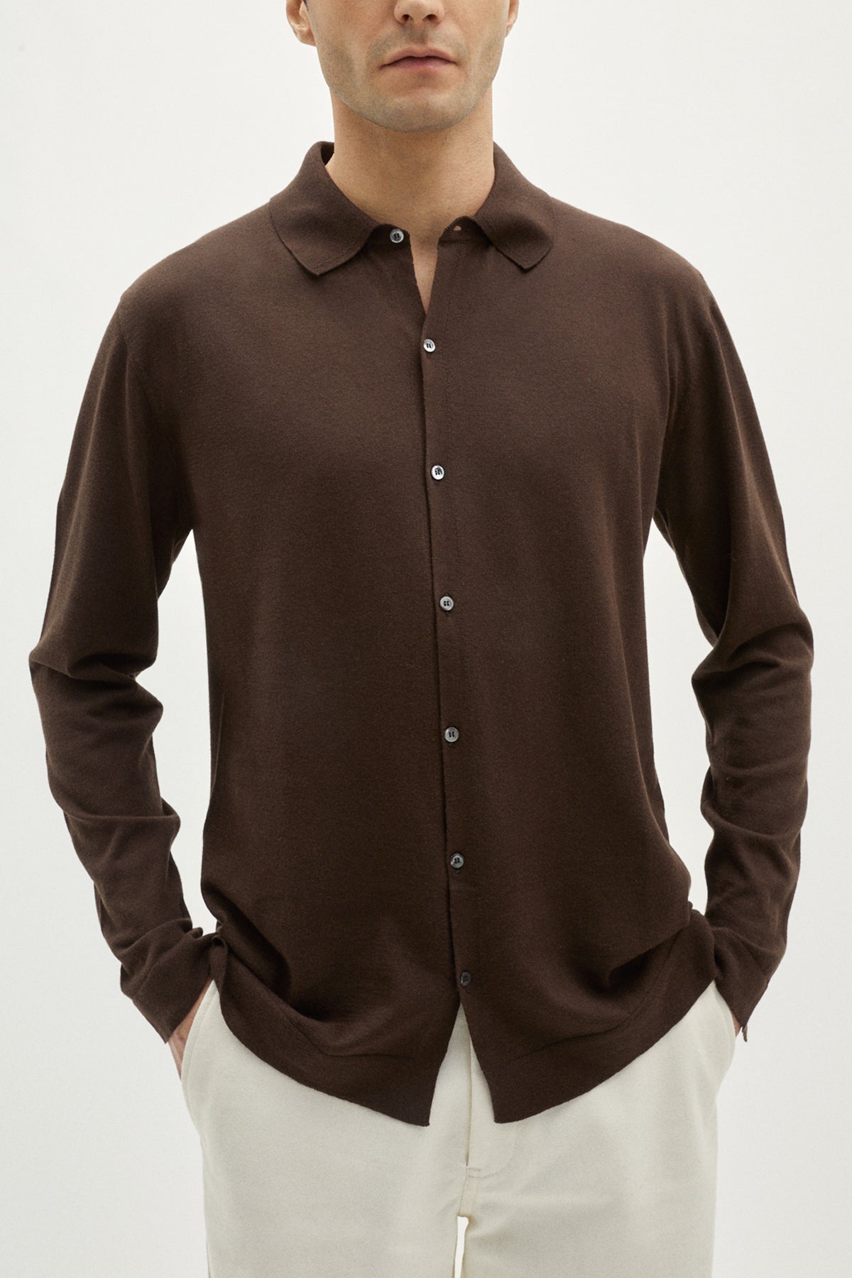 The Organic Cotton Knit Shirt brown- Imperfect Version