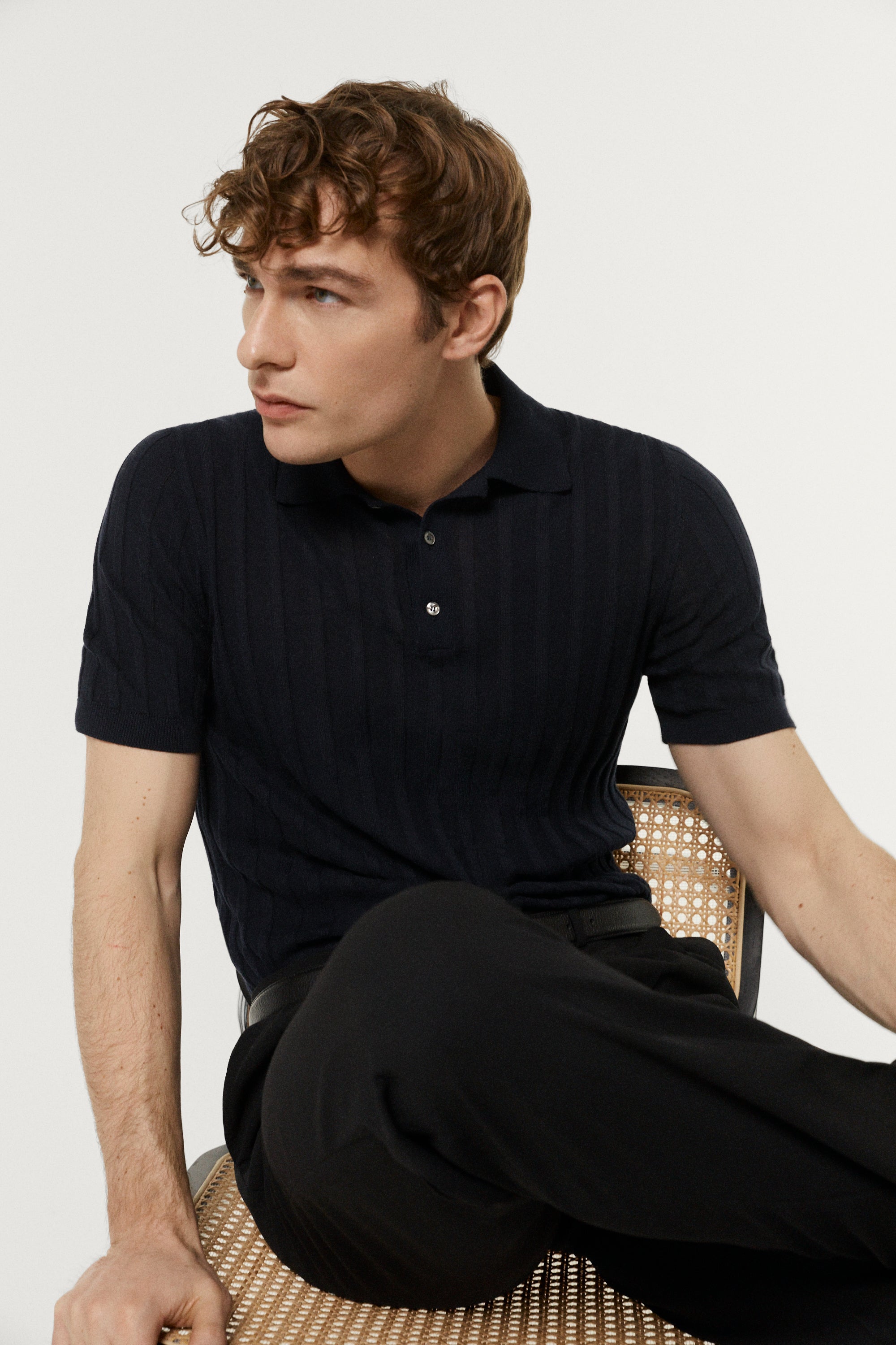 The Organic Cotton Ribbed Short Sleeve Polo Deep Blue