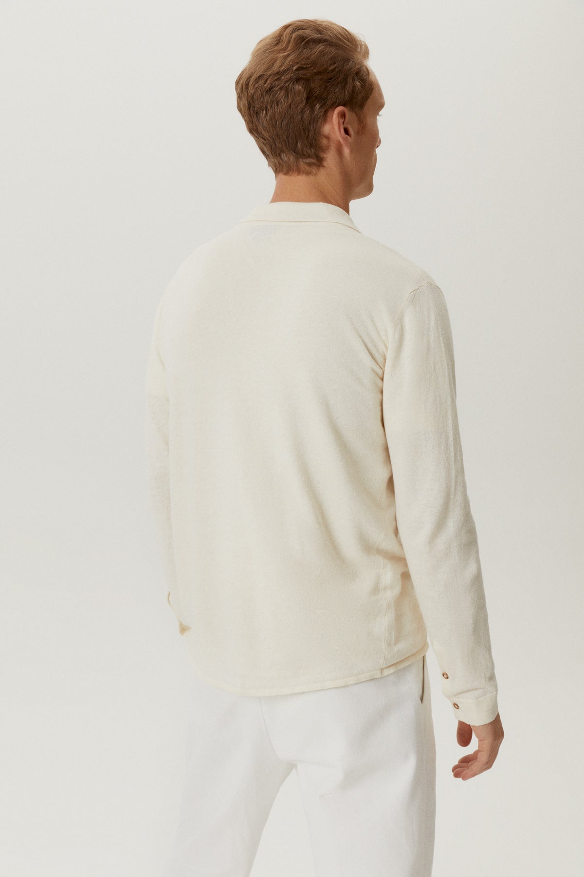 the linen cotton knit shirt milk white