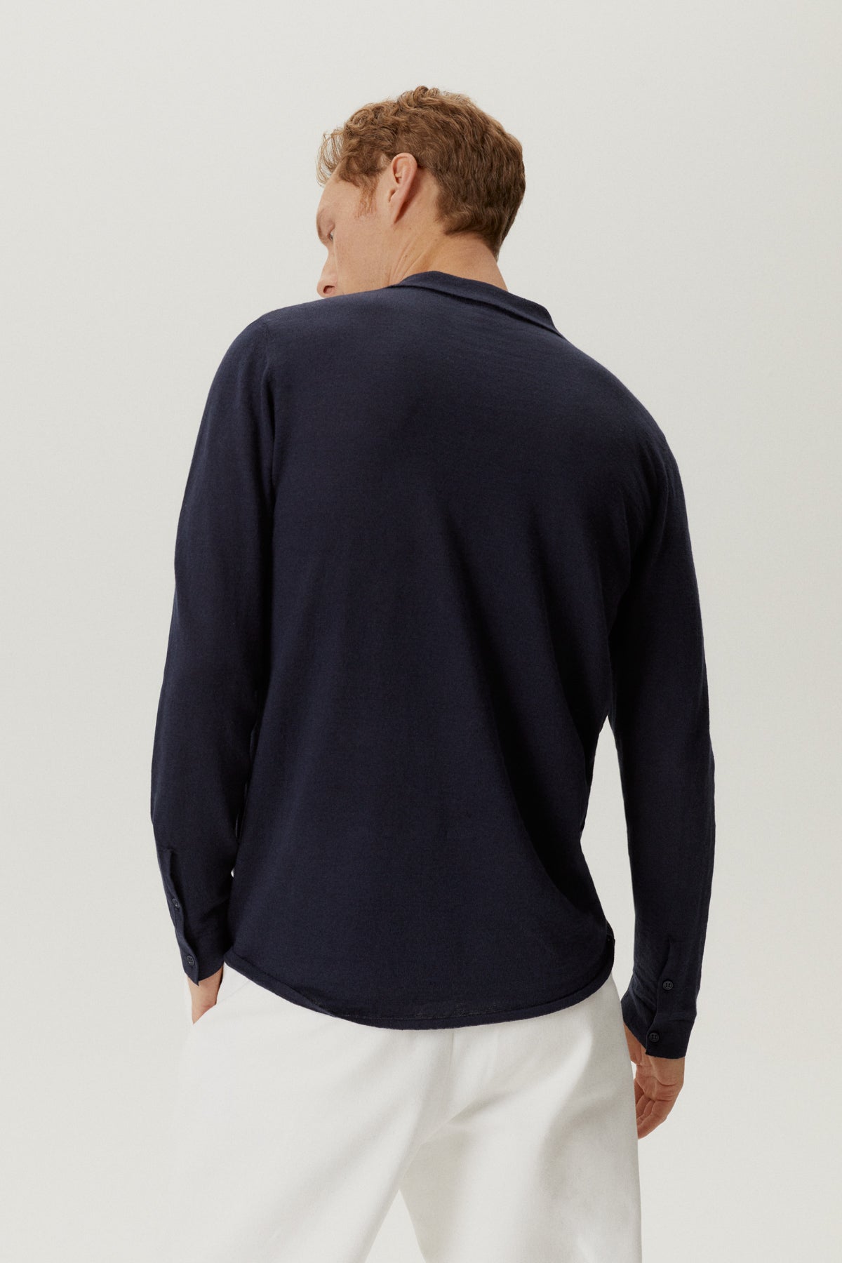 the linen cotton knit shirt blue navy