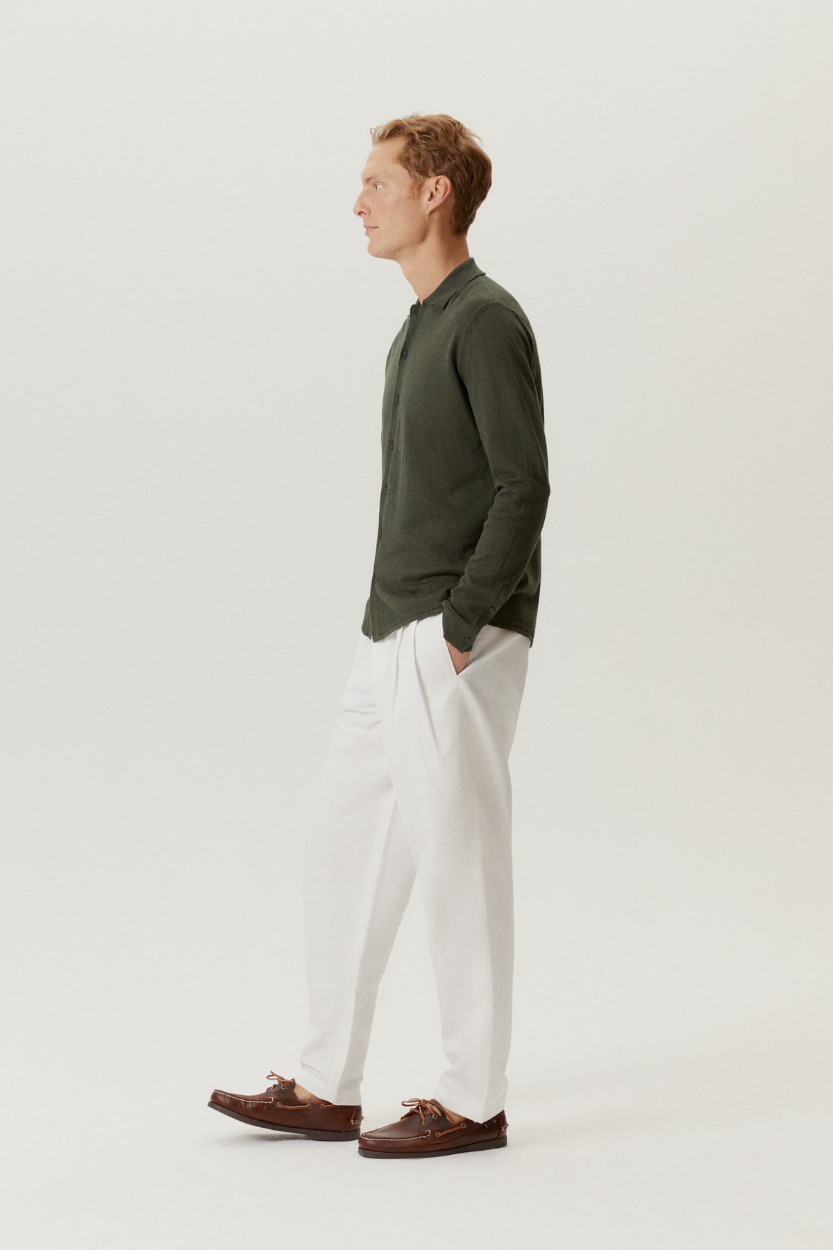 the linen cotton knit shirt military green