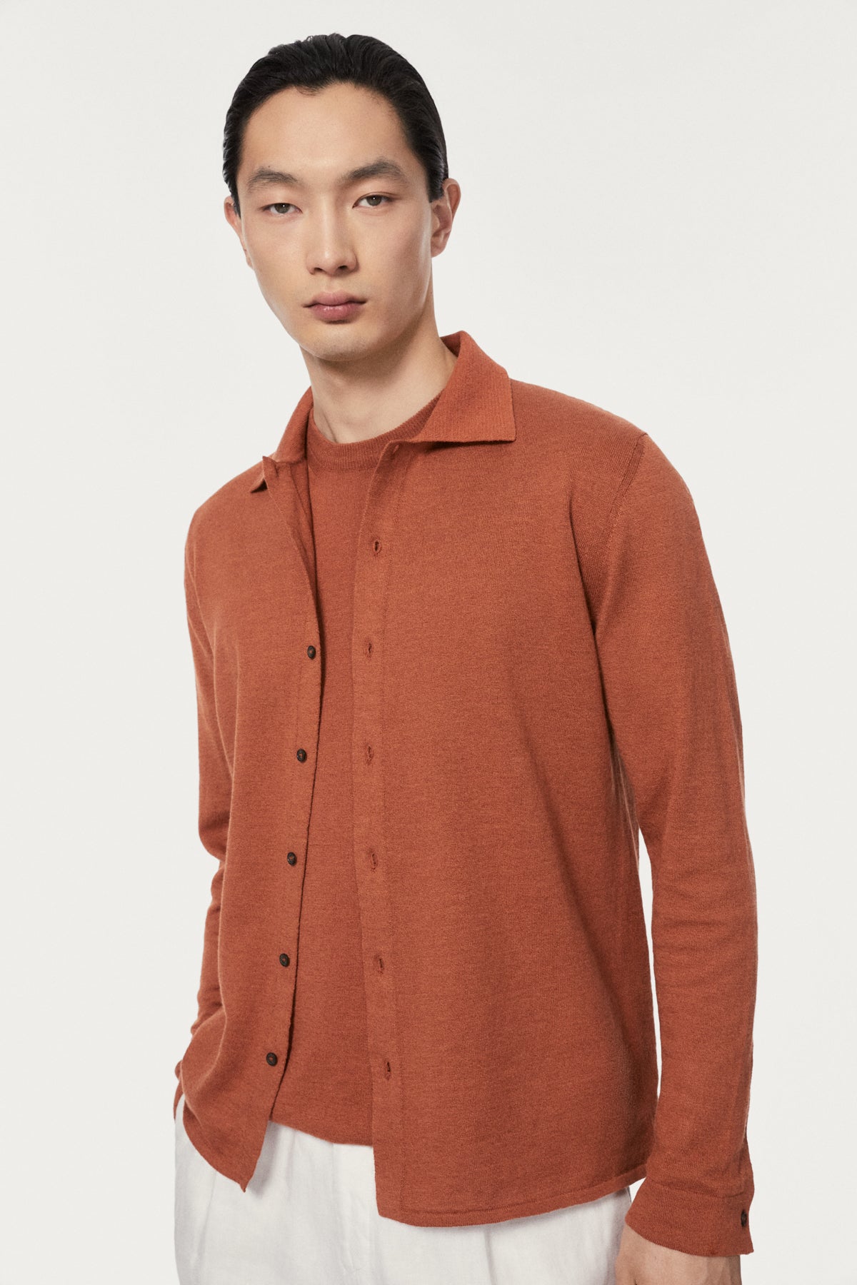 The Linen Cotton Knit Shirt - copper