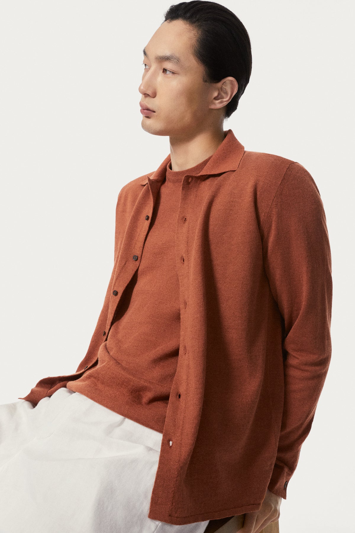 The Linen Cotton Knit Shirt - copper