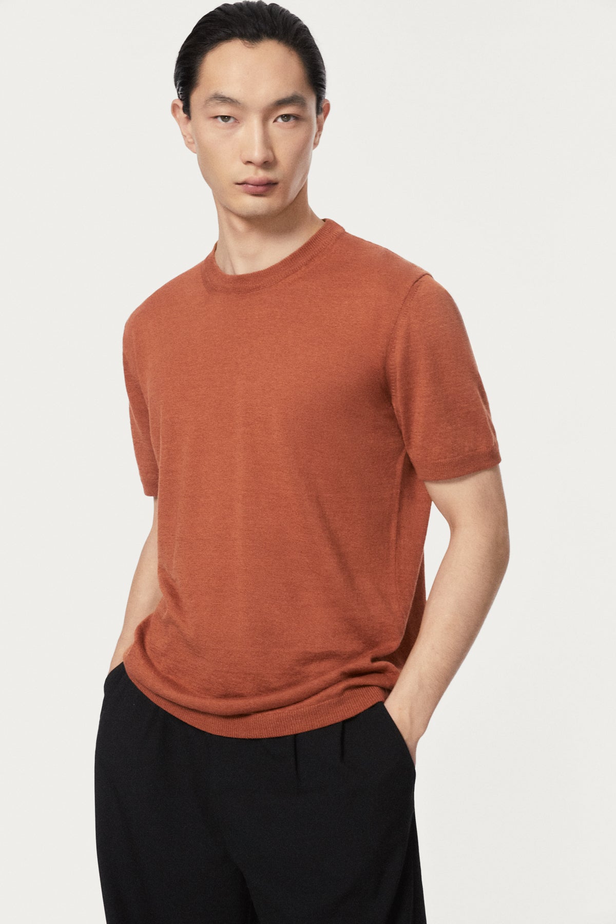 The Linen Cotton Knit T-Shirt - Copper