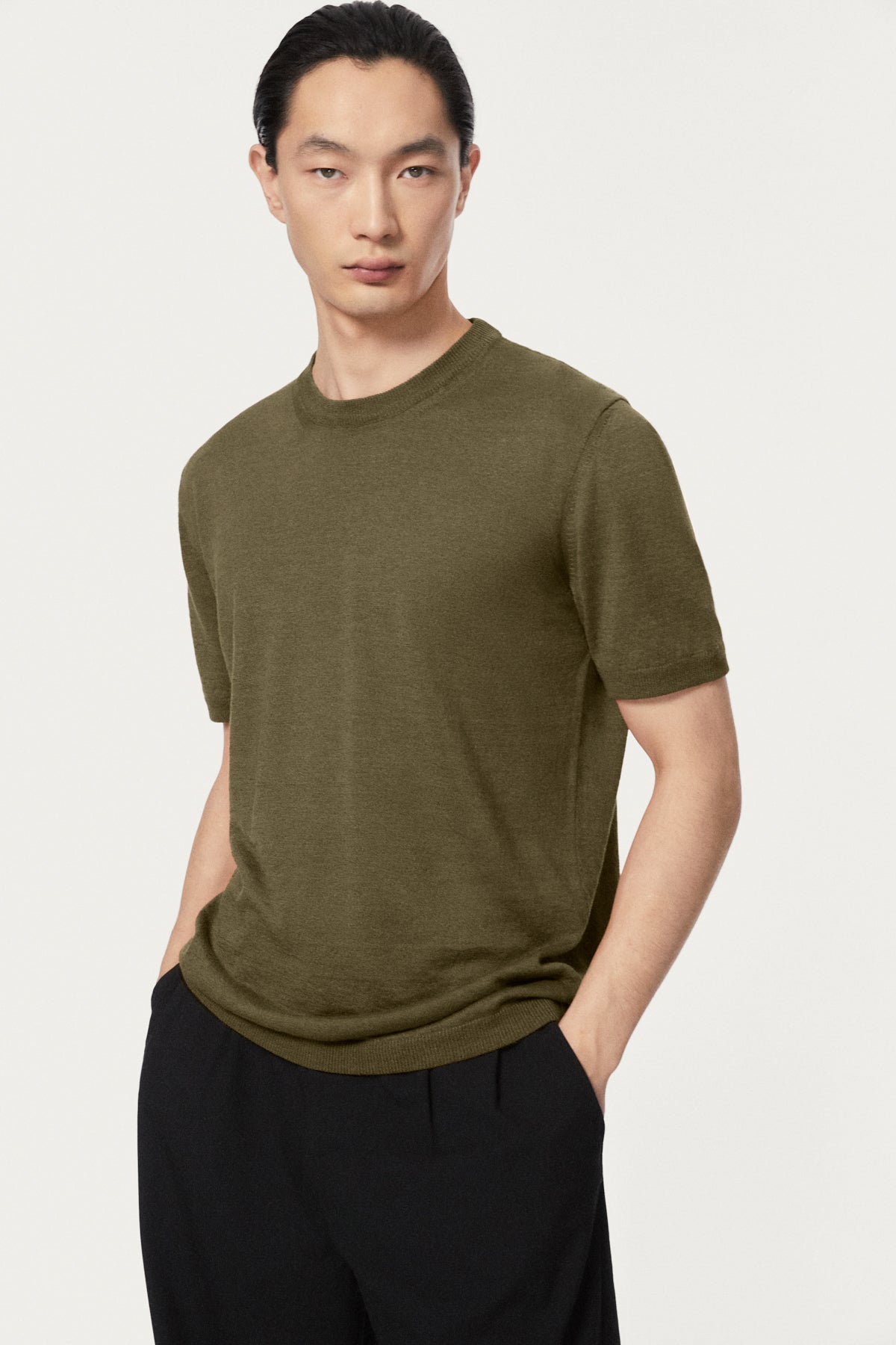 linen cotton t-shirt olive green