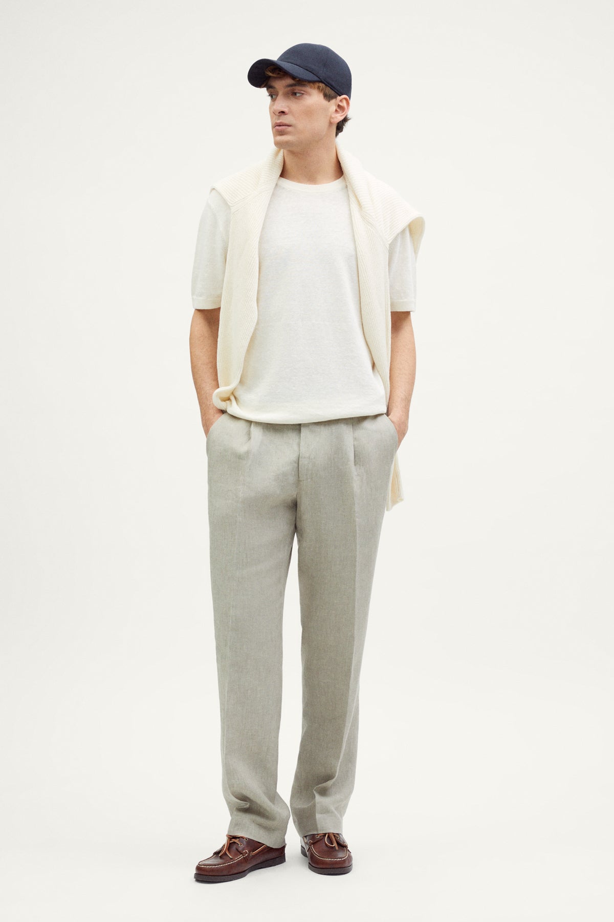 The Linen Cotton Knit T-Shirt ivory white