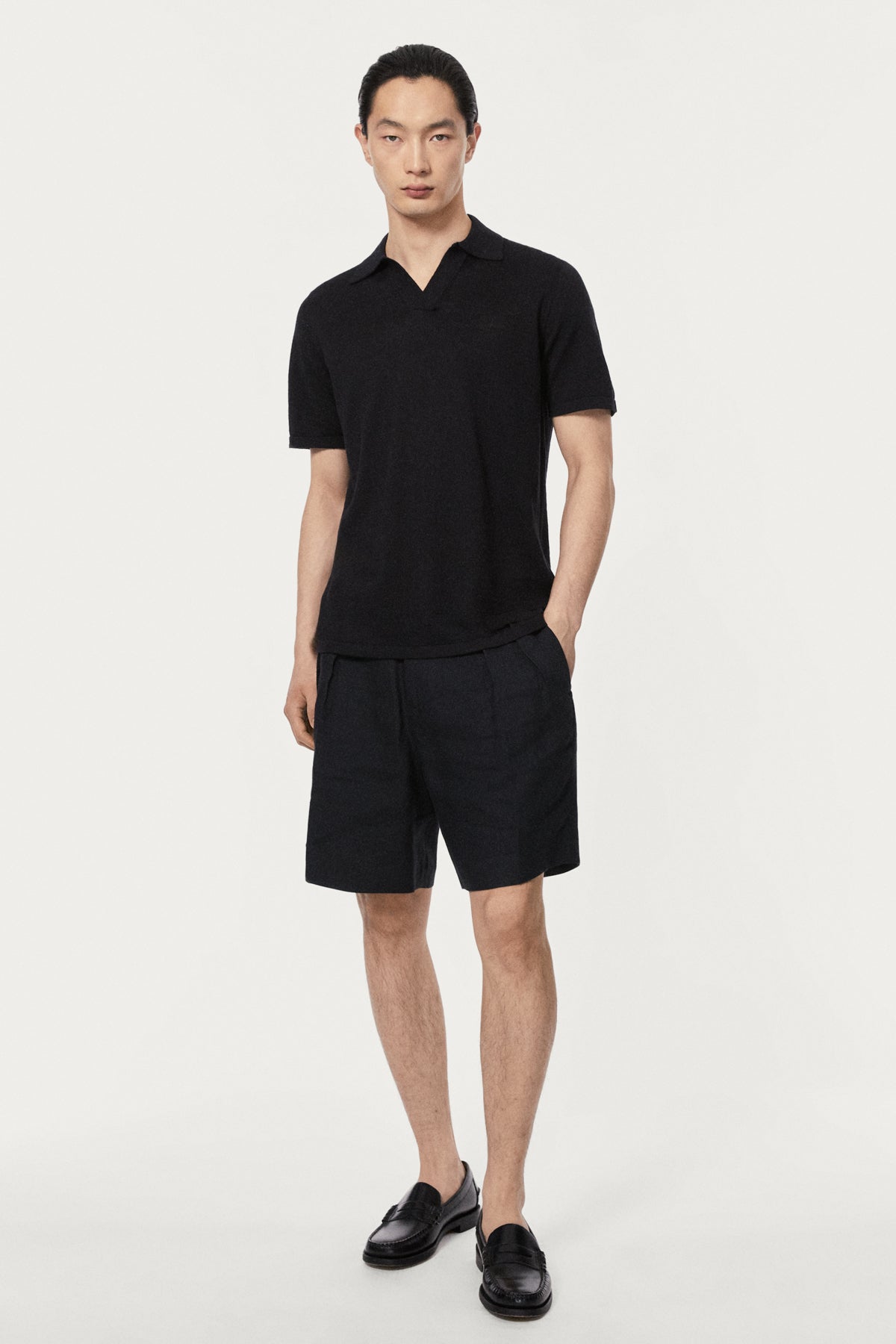 The Linen Cotton Short Sleeve Polo - black