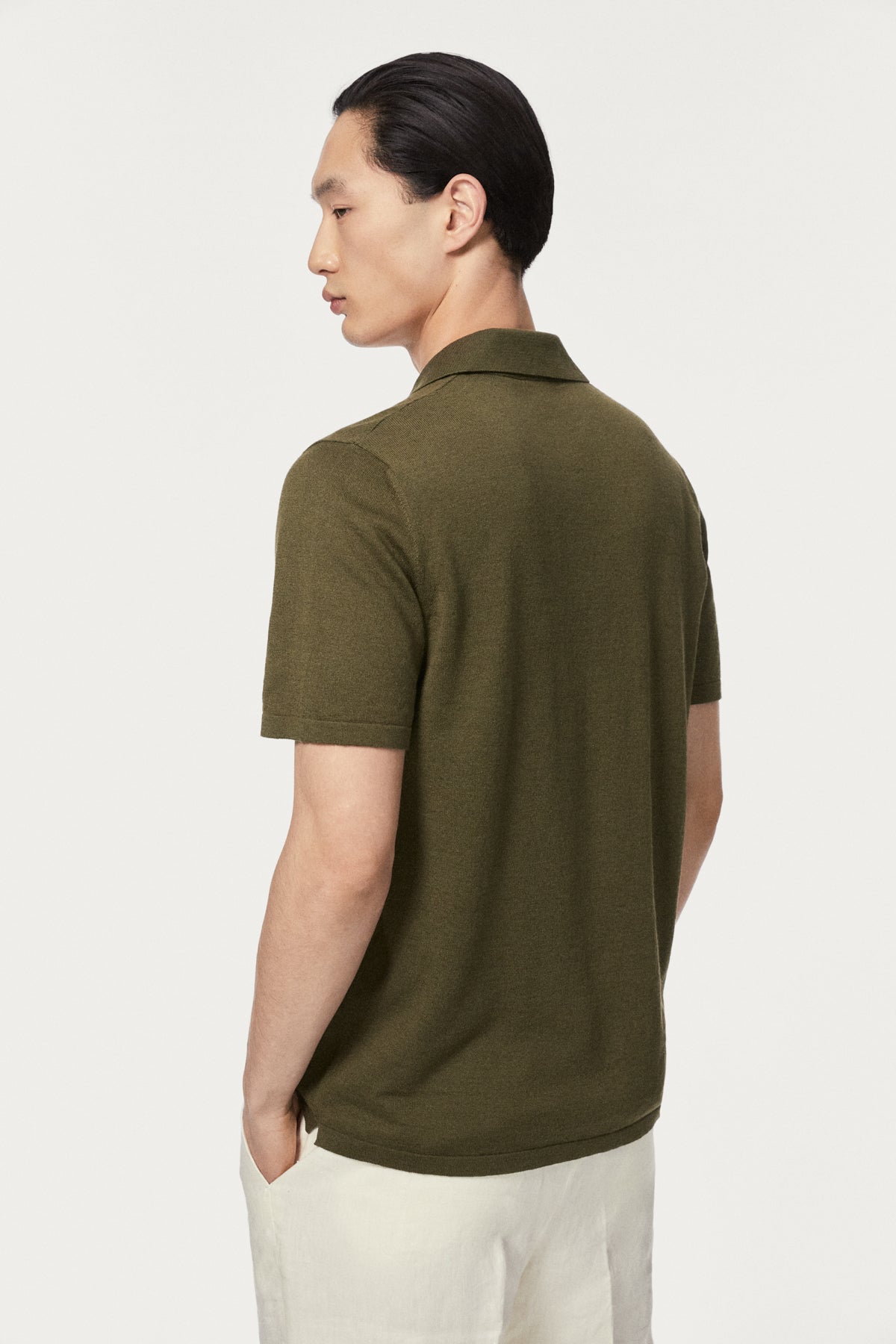 The Linen Cotton Short Sleeve Polo - olive green