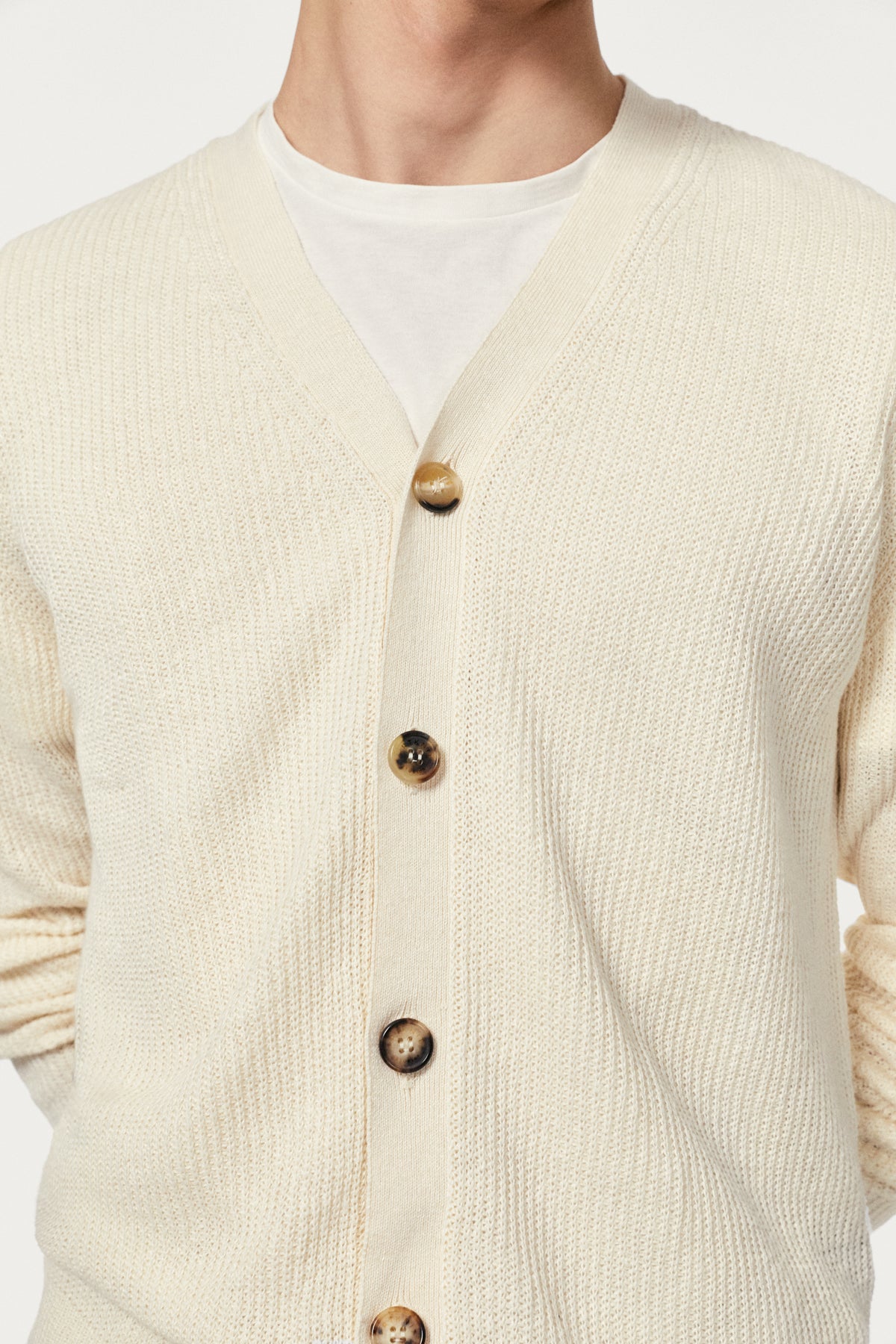 The Linen Cotton Ribbed Cardigan ivory