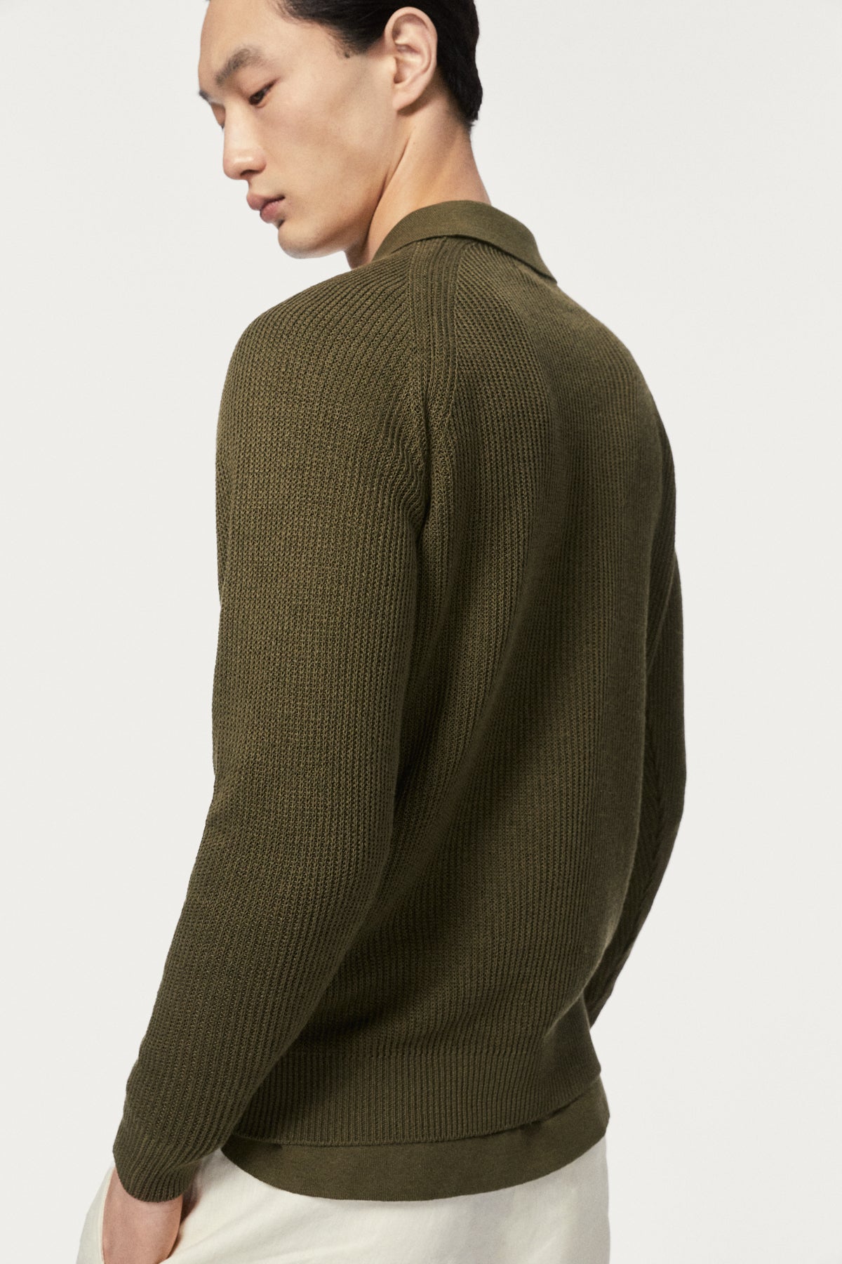 The Linen Cotton Ribbed Sweater - olive green