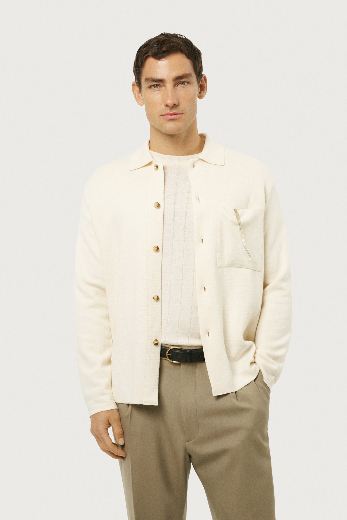 The Linen Cotton Lightweight Overshirt Milk White