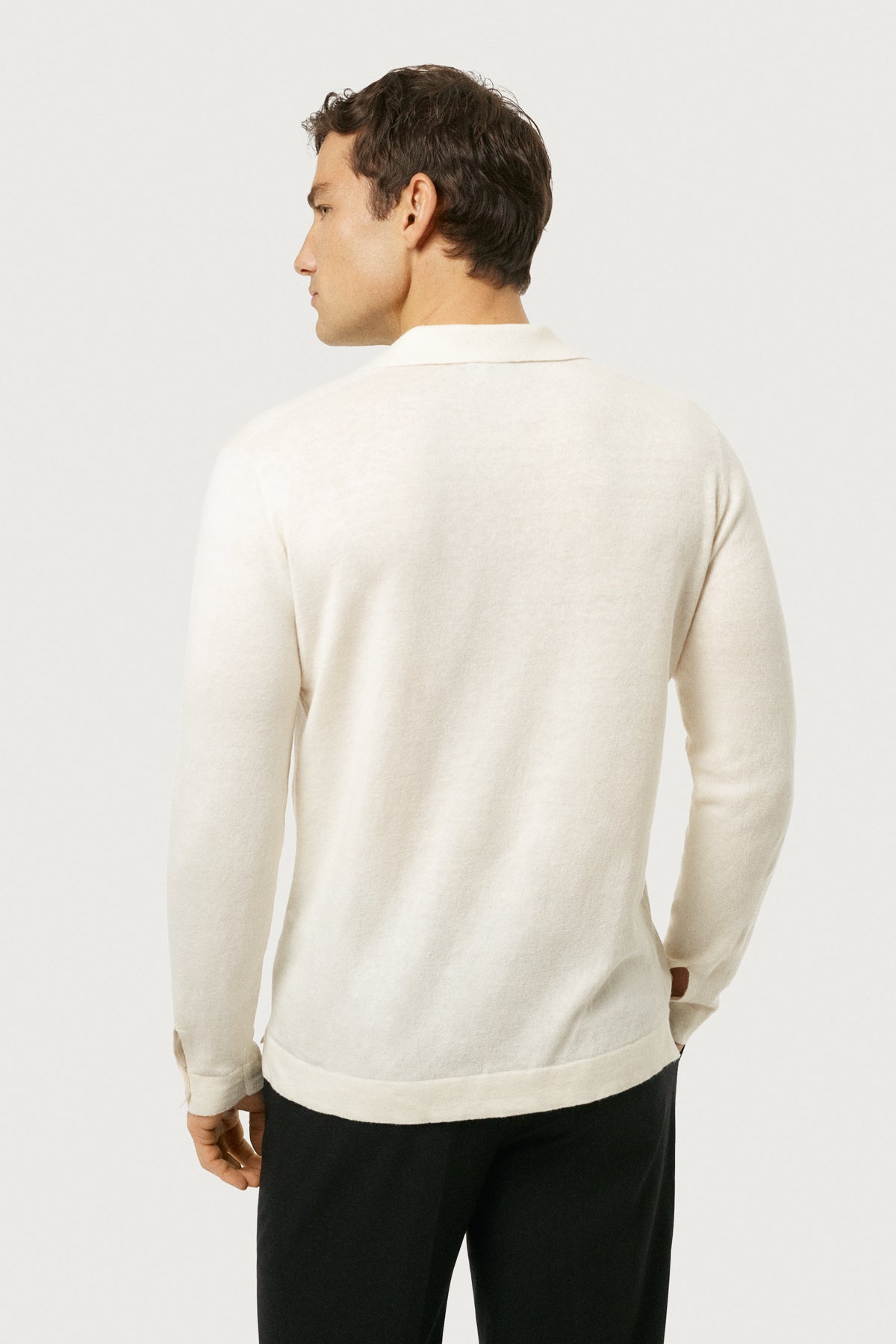 The Long-Sleeve Linen Cotton Polo Milk White