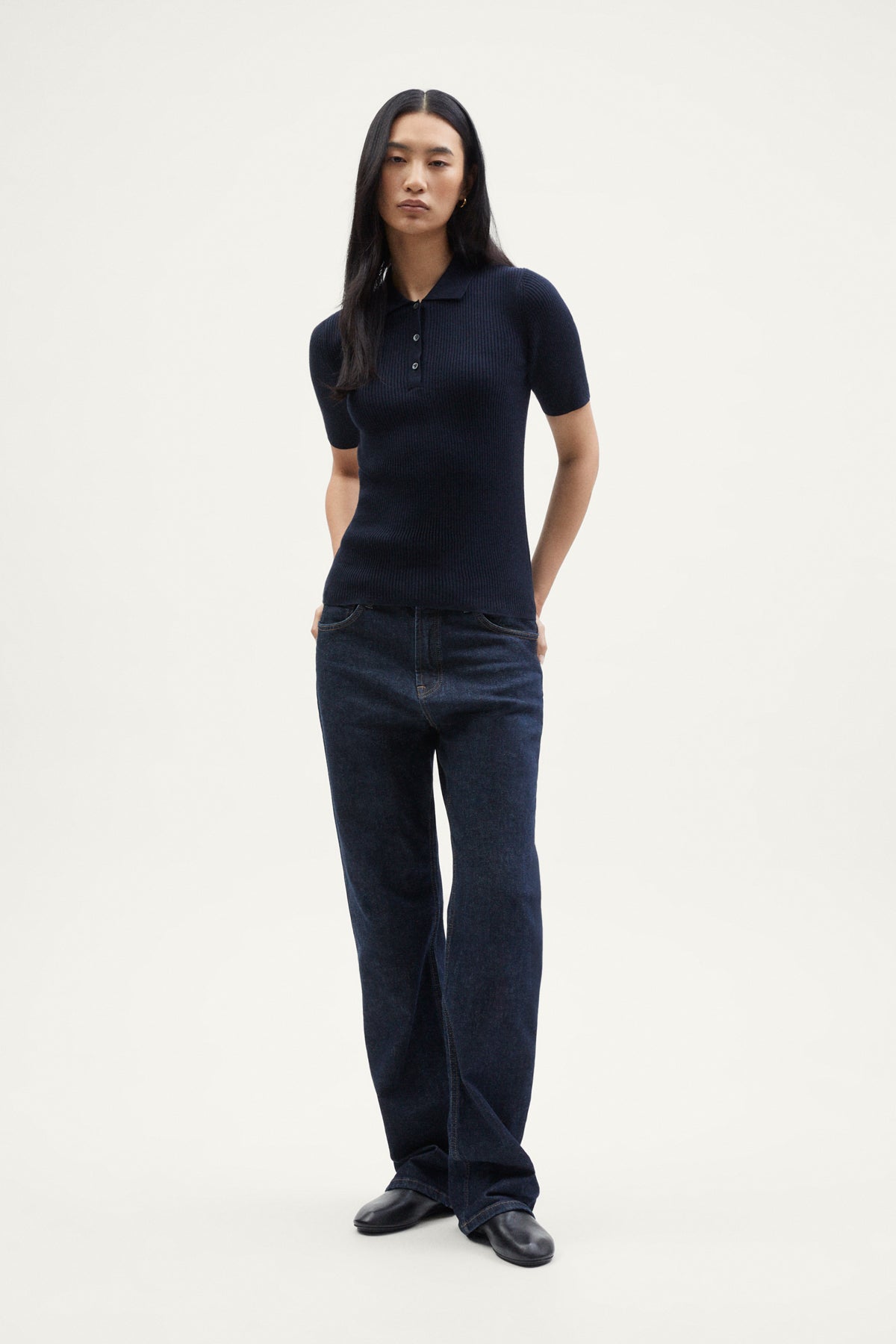 the organic cotton ribbed polo deep blue