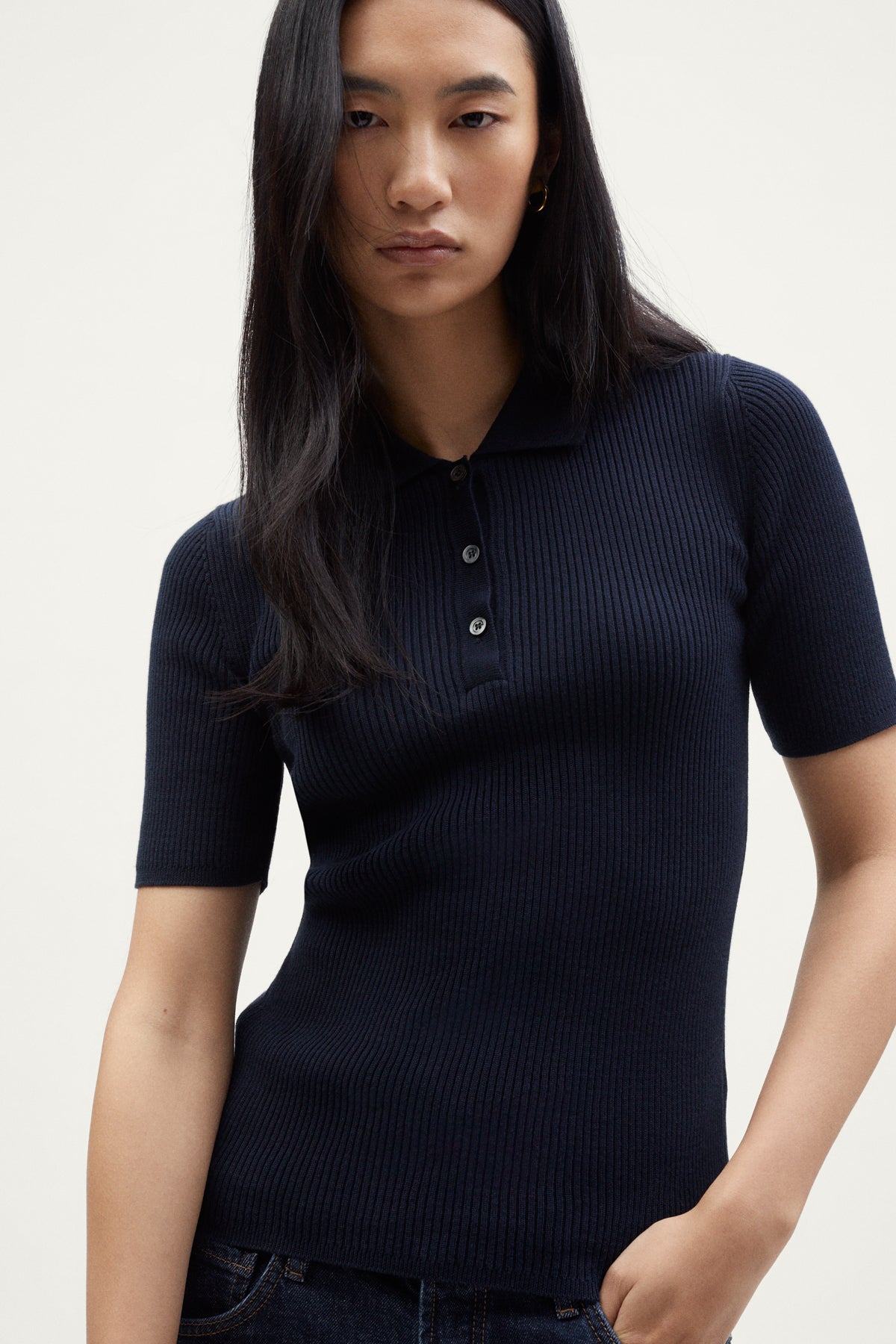 the organic cotton ribbed polo deep blue
