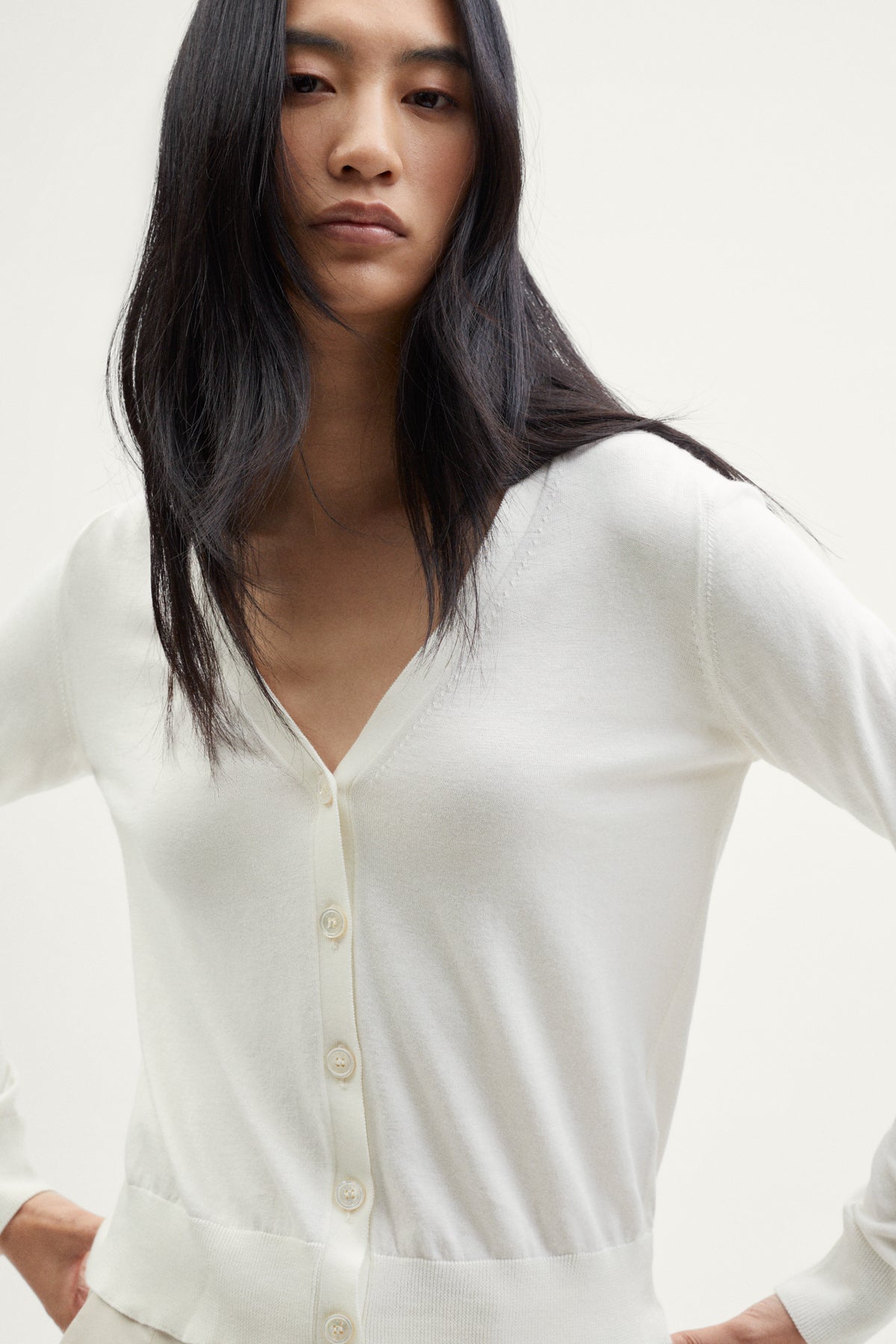 The Organic Cotton Lightweight Cardigan milk white