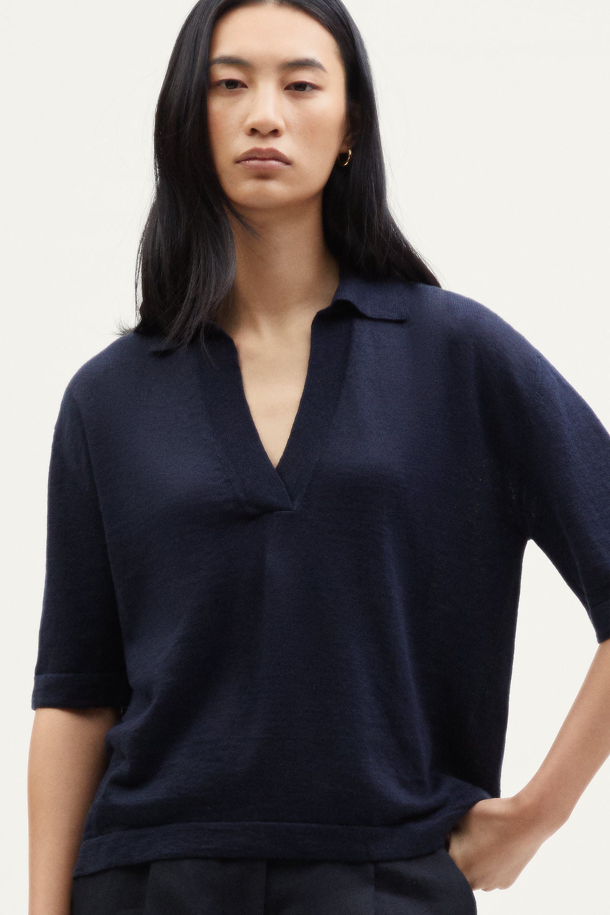 The Linen Cotton Boxy Polo blue navy