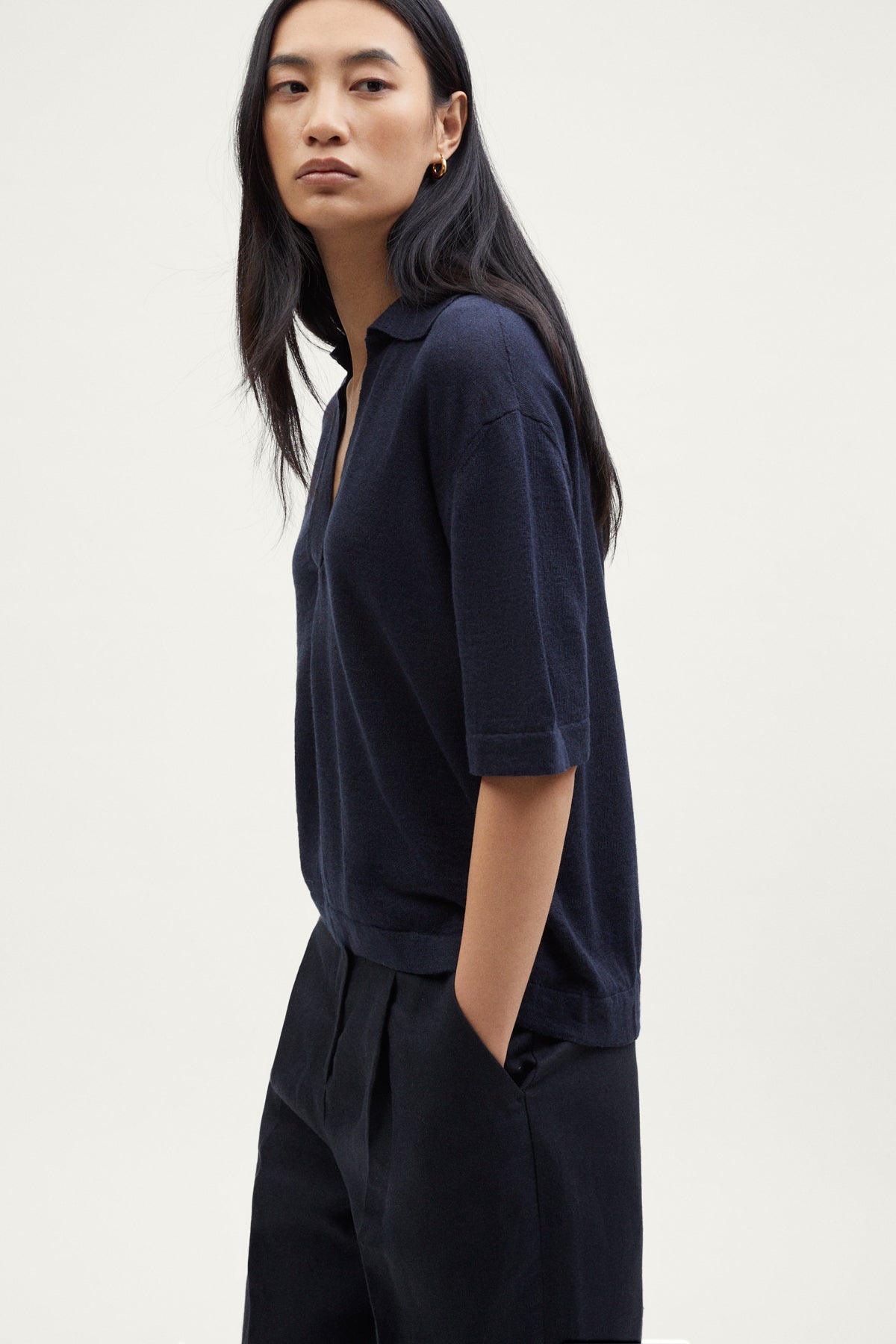 The Linen Cotton Boxy Polo blue navy