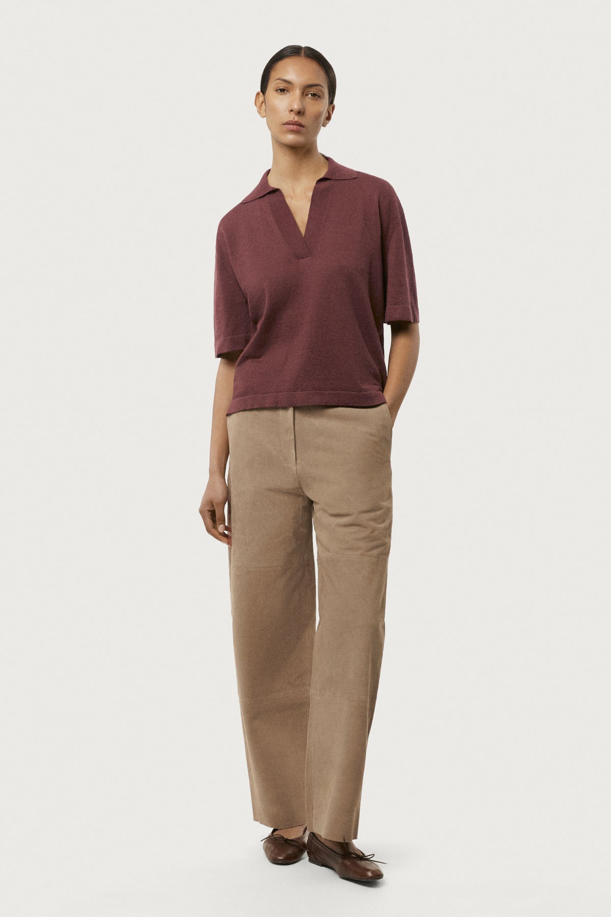 The Linen Cotton Boxy Polo Mahogany