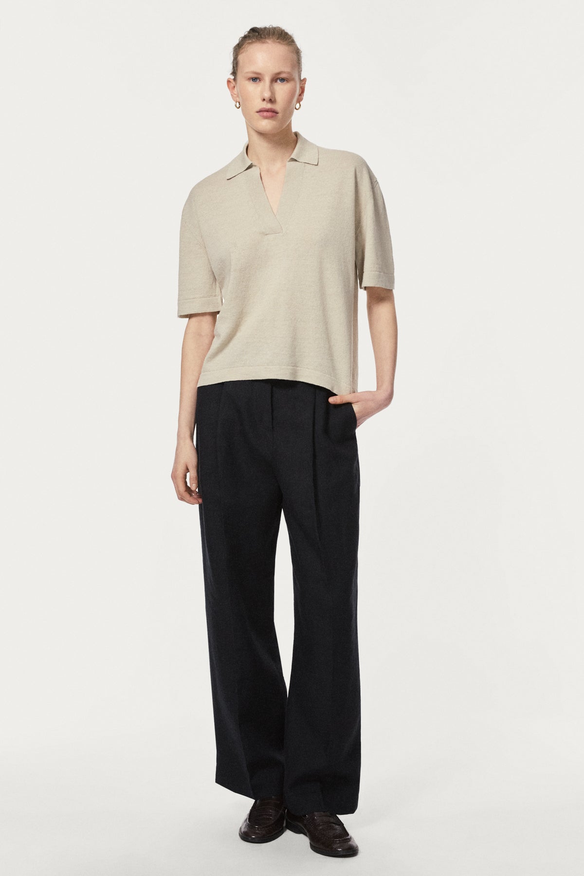 The Linen Cotton Boxy Polo hay