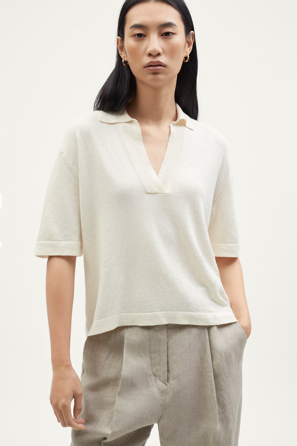 the linen cotton polo milk white