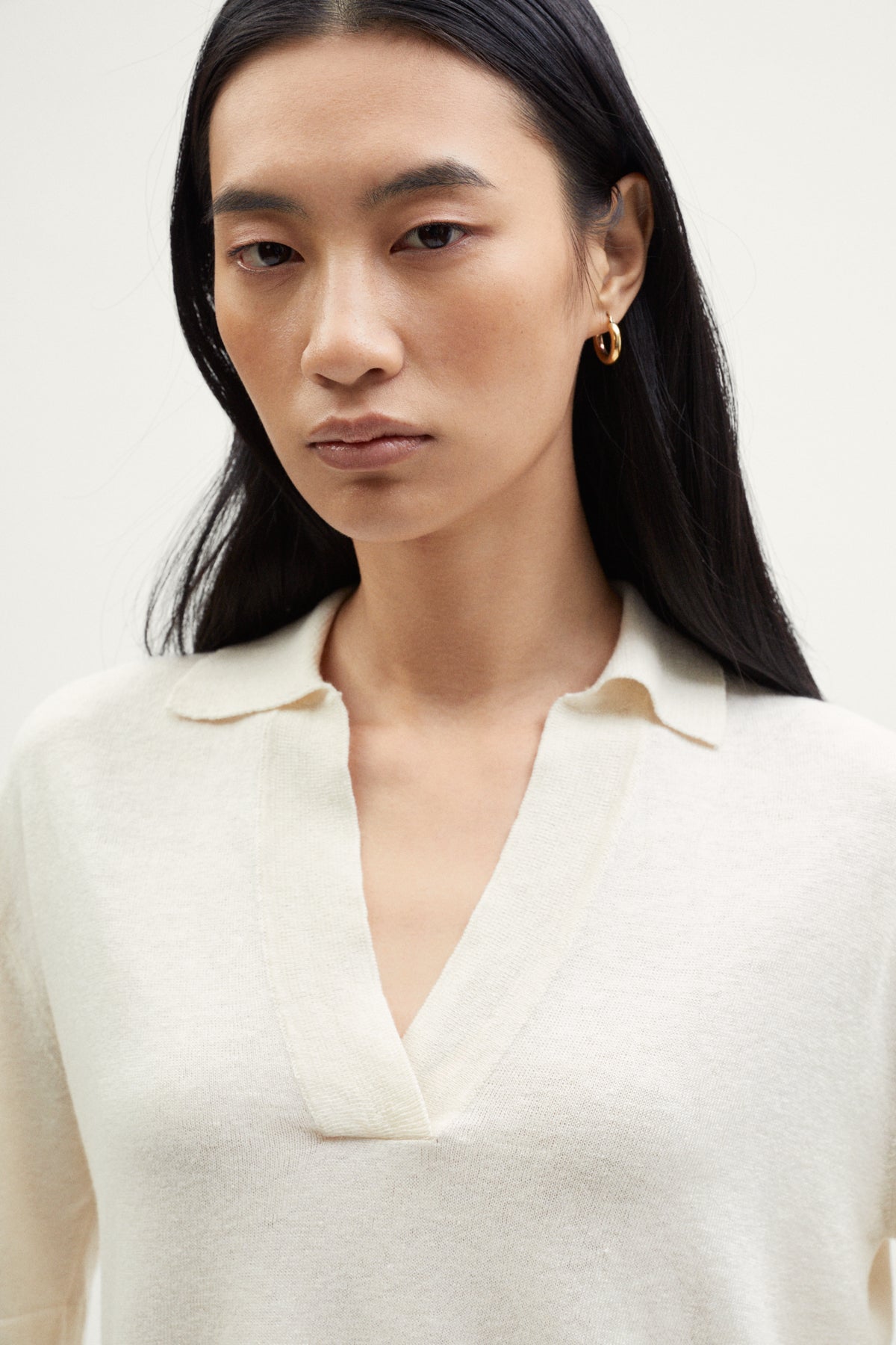 the linen cotton polo milk white