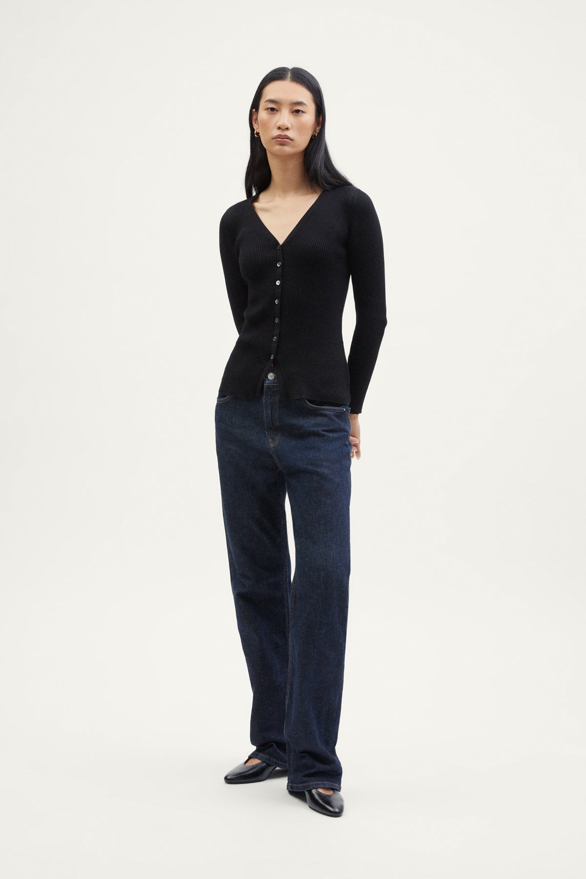 The Organic Cotton Ribbed Cardigan black