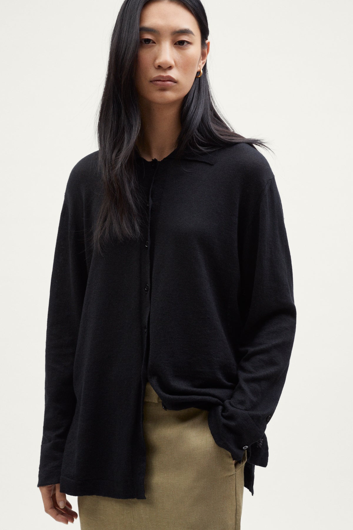 The Linen Cotton Long Sleeve Shirt black