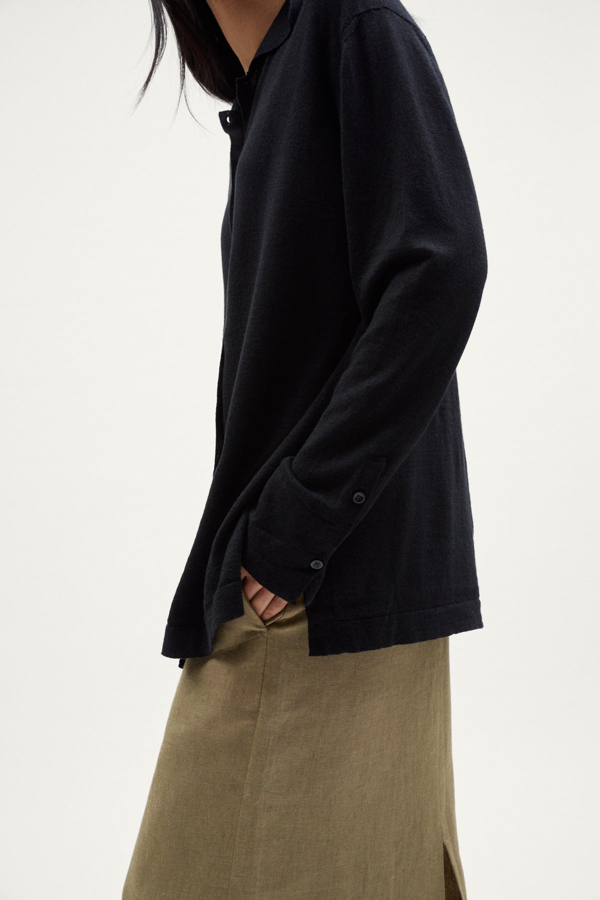 The Linen Cotton Long Sleeve Shirt black