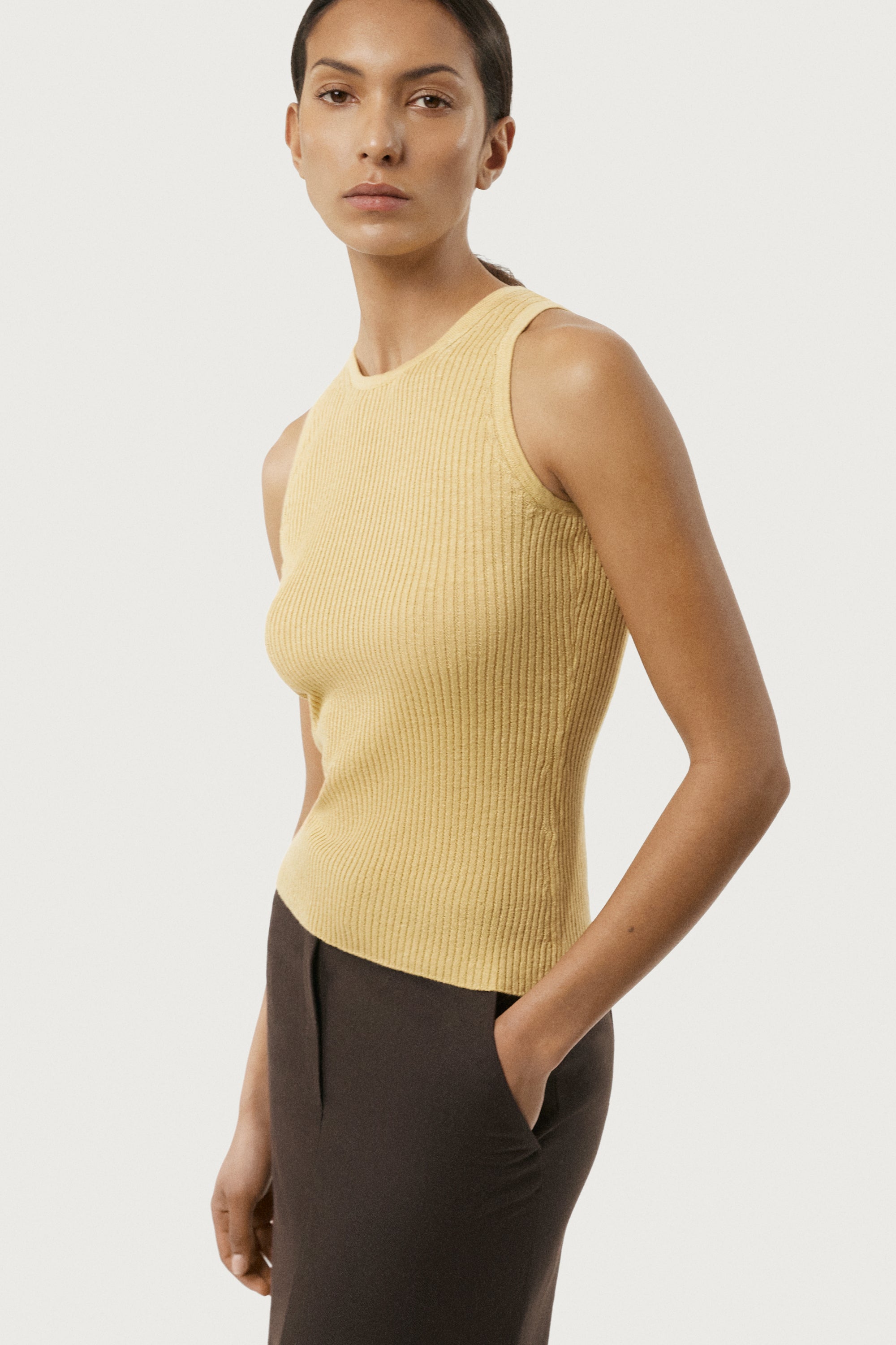 Tank Top a coste in Lino Cotone