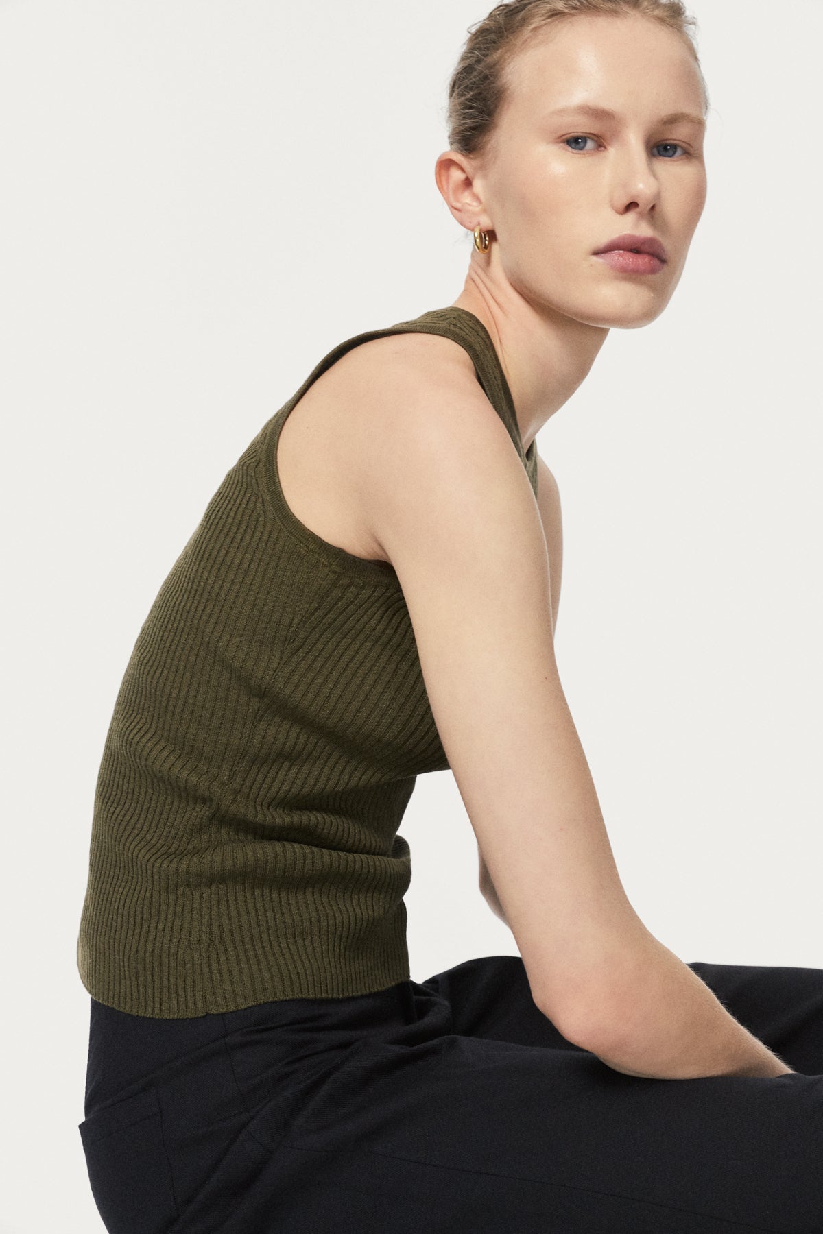 linen cotton tank top olive green