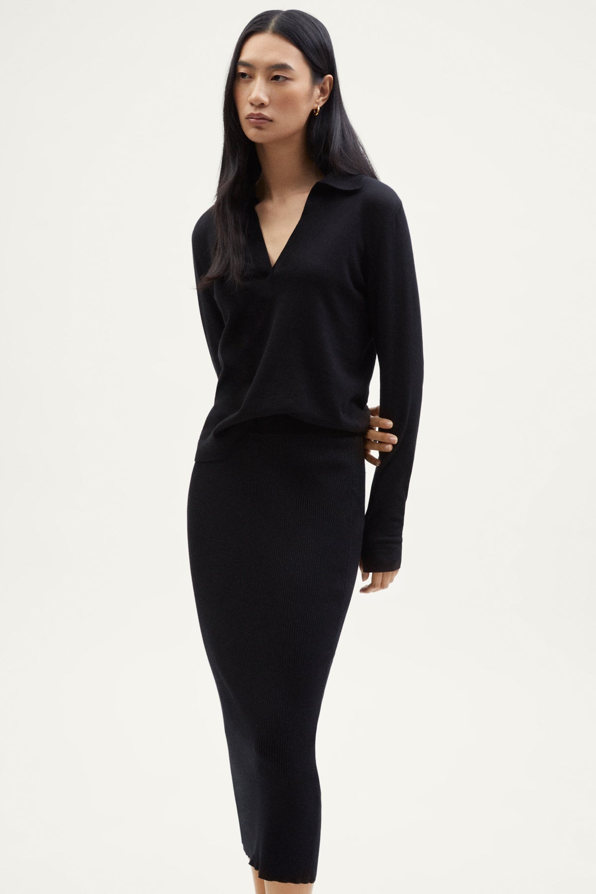 The Organic Cotton Ribbed Skirt black