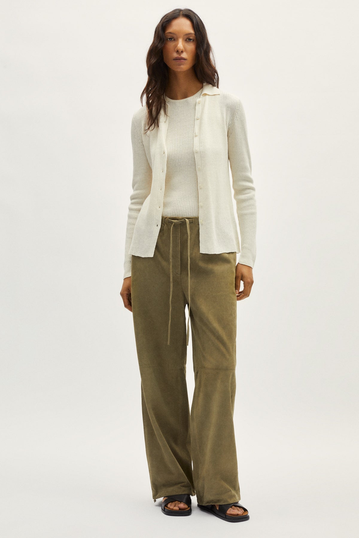 the linen cotton ribbed shirt milk white