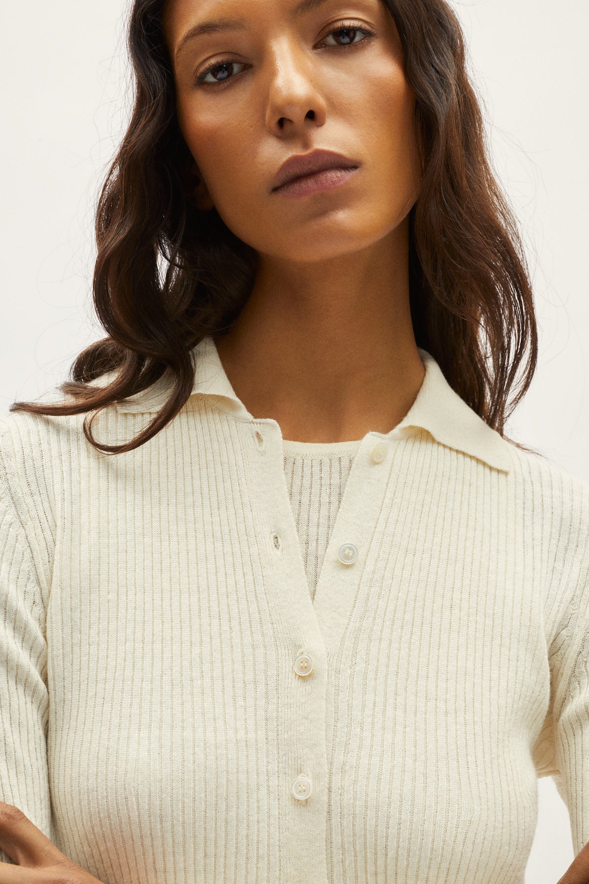 the linen cotton ribbed shirt milk white