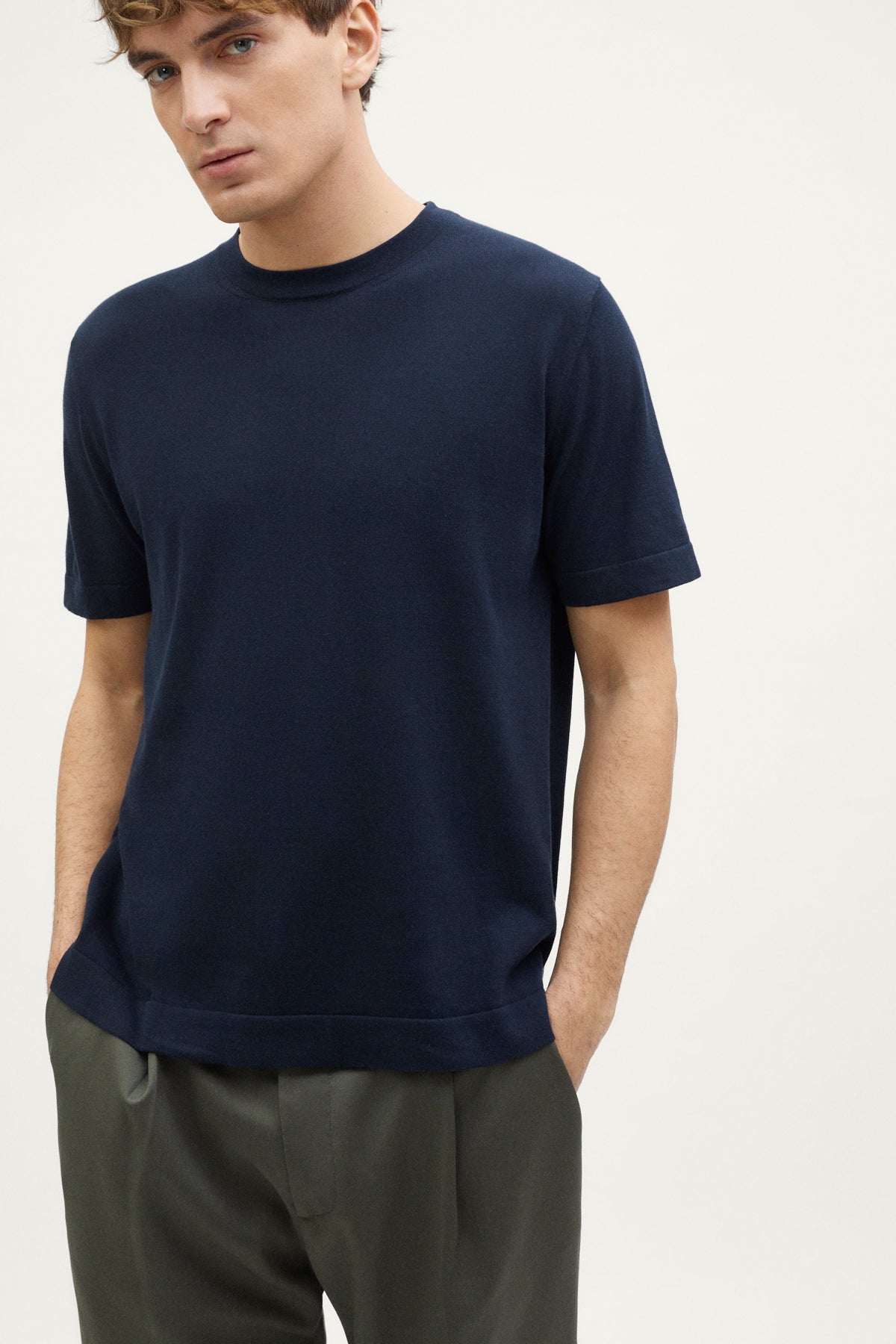 the organic cotton knit t shirt deep blue