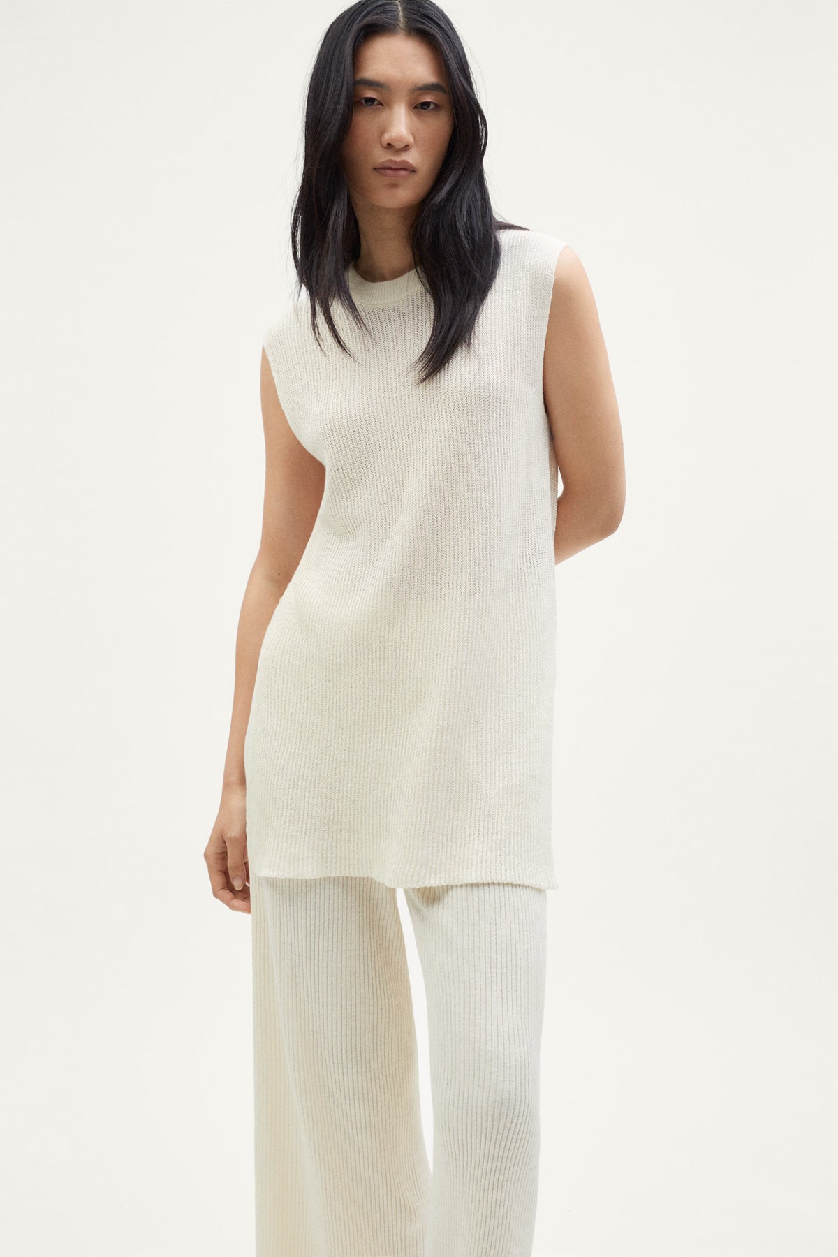 The Linen Cotton Ribbed Vest ivory