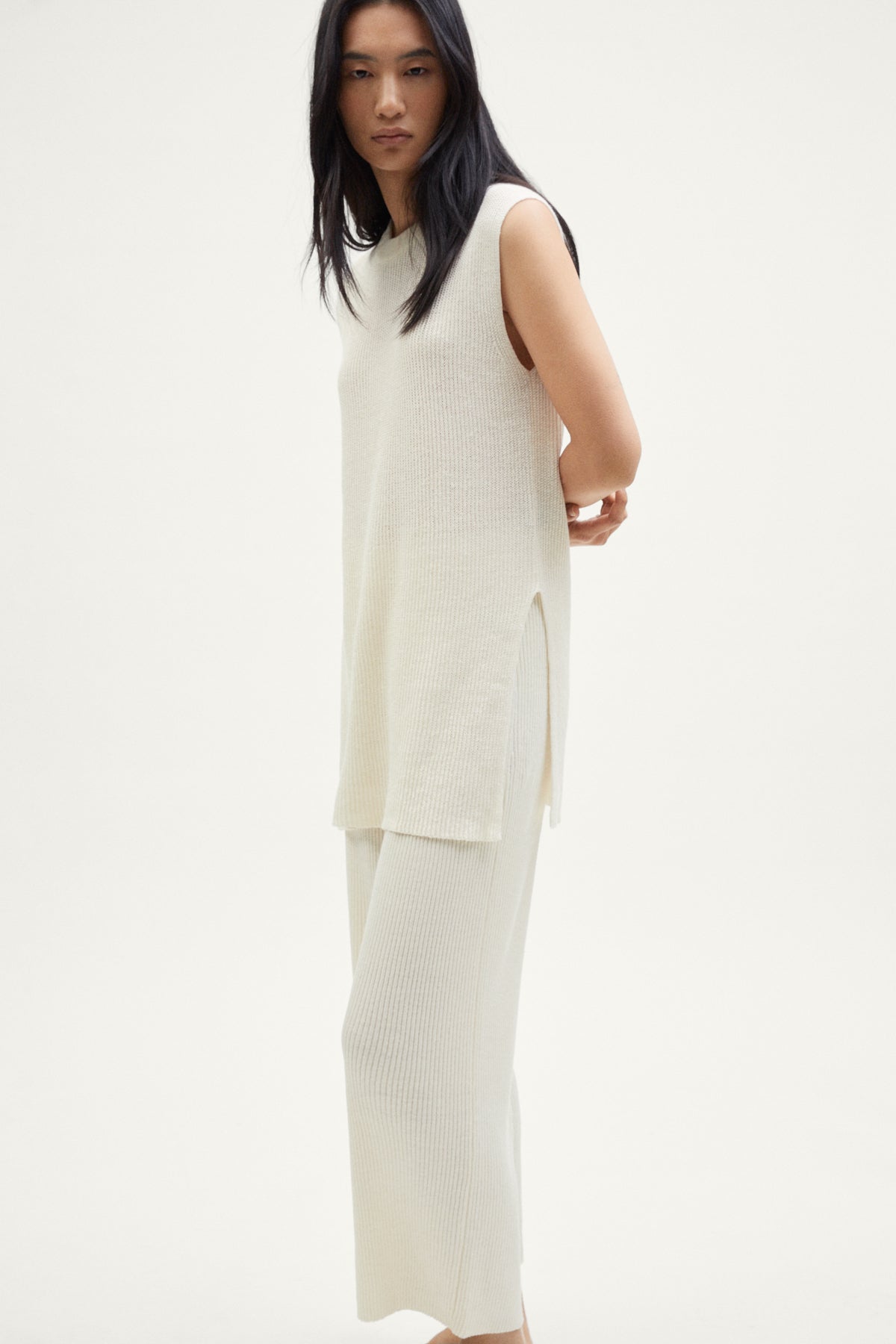 The Linen Cotton Ribbed Vest ivory