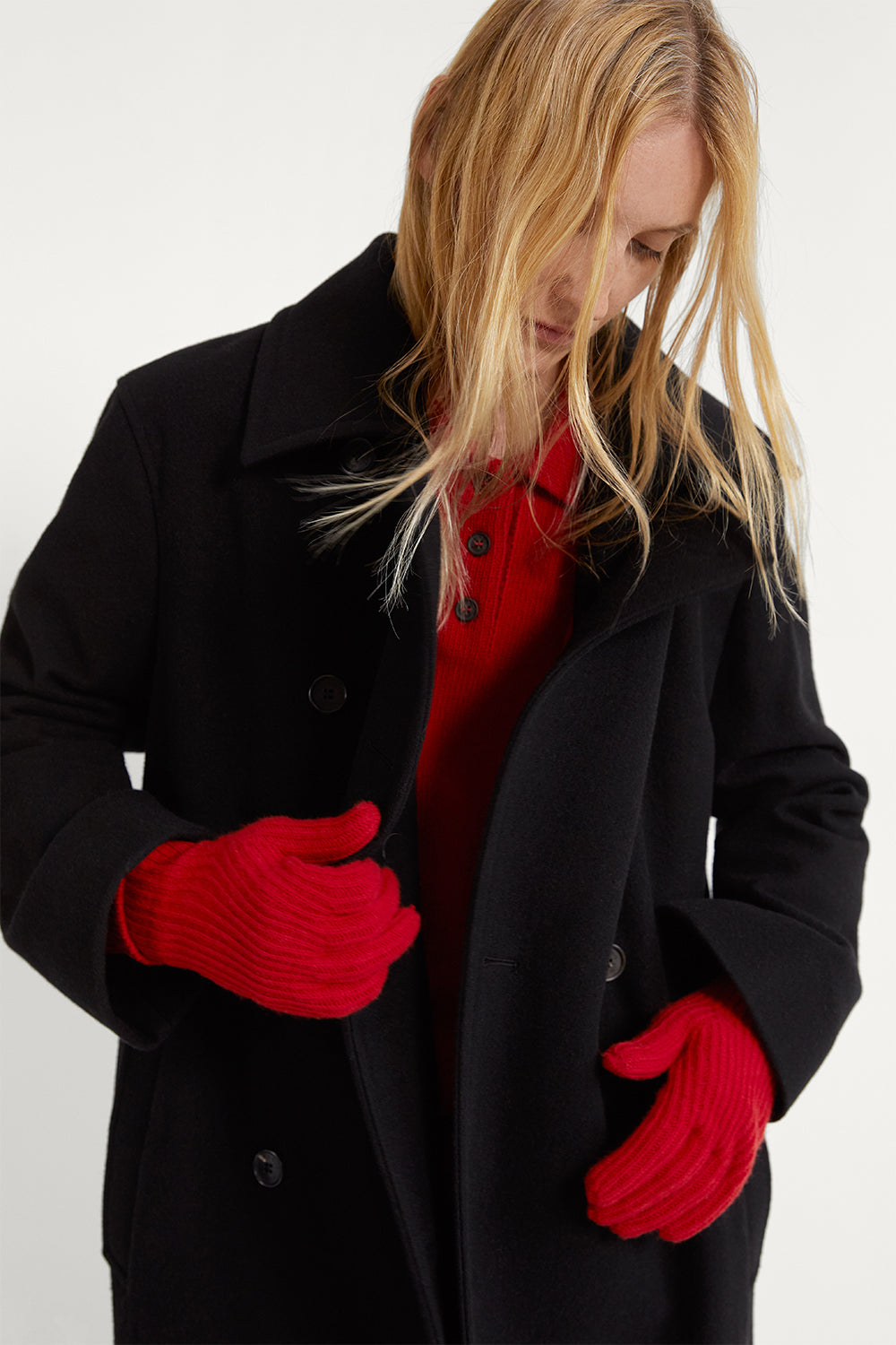 The Woolen Ribbed Gloves For Woman Red / XS