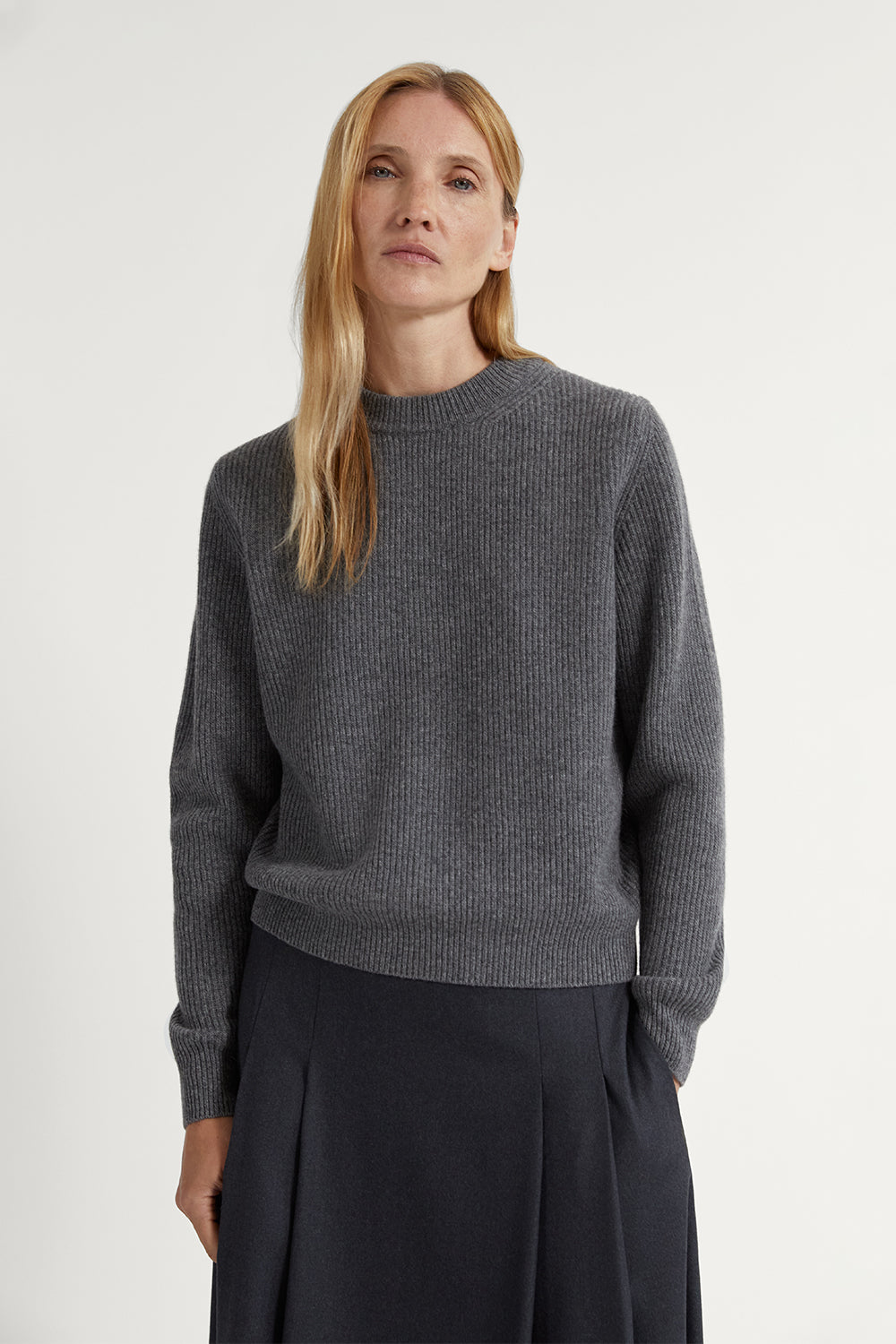 The Woolen Ribbed Sweater Light Grey Melange