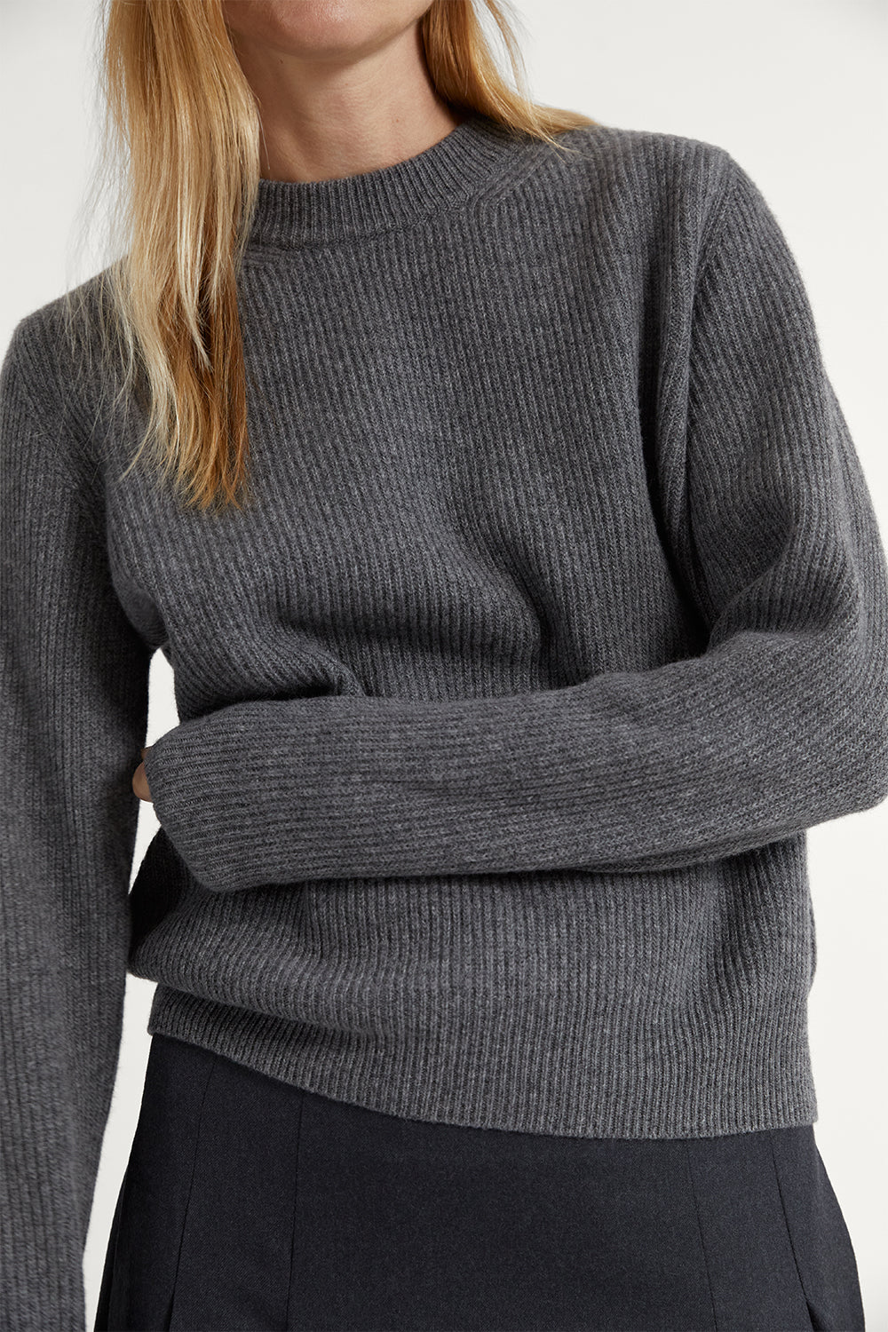 The Woolen Ribbed Sweater Light Grey Melange