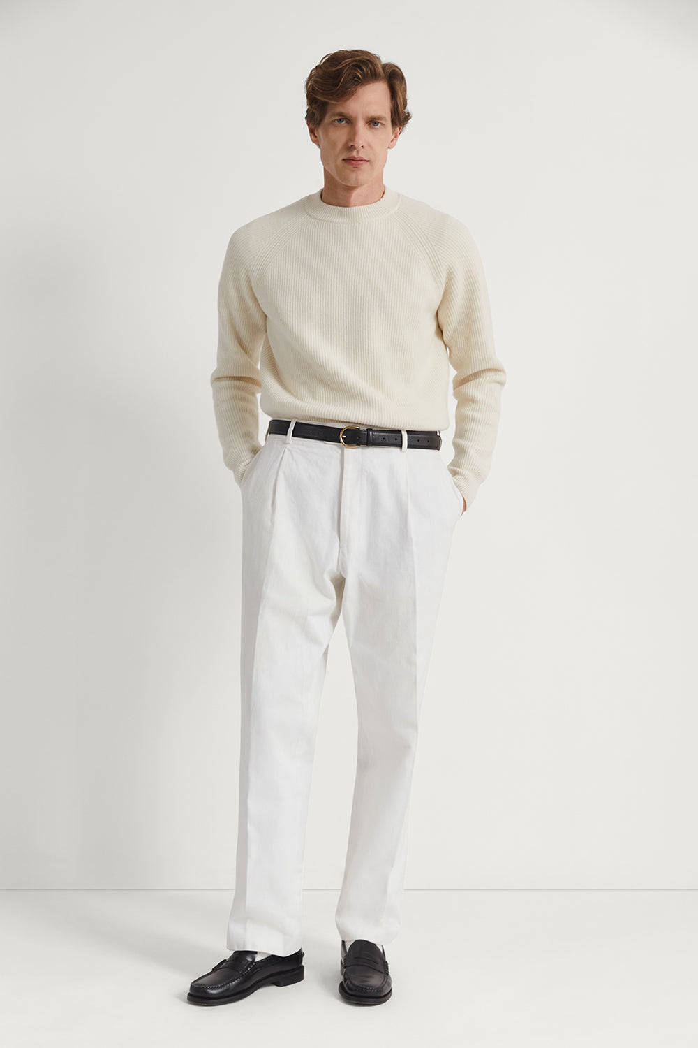 The Woolen Ribbed Raglan Sweater Wool White