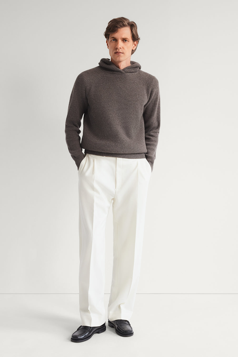 The Woolen Ribbed Hoodie Sweater Taupe