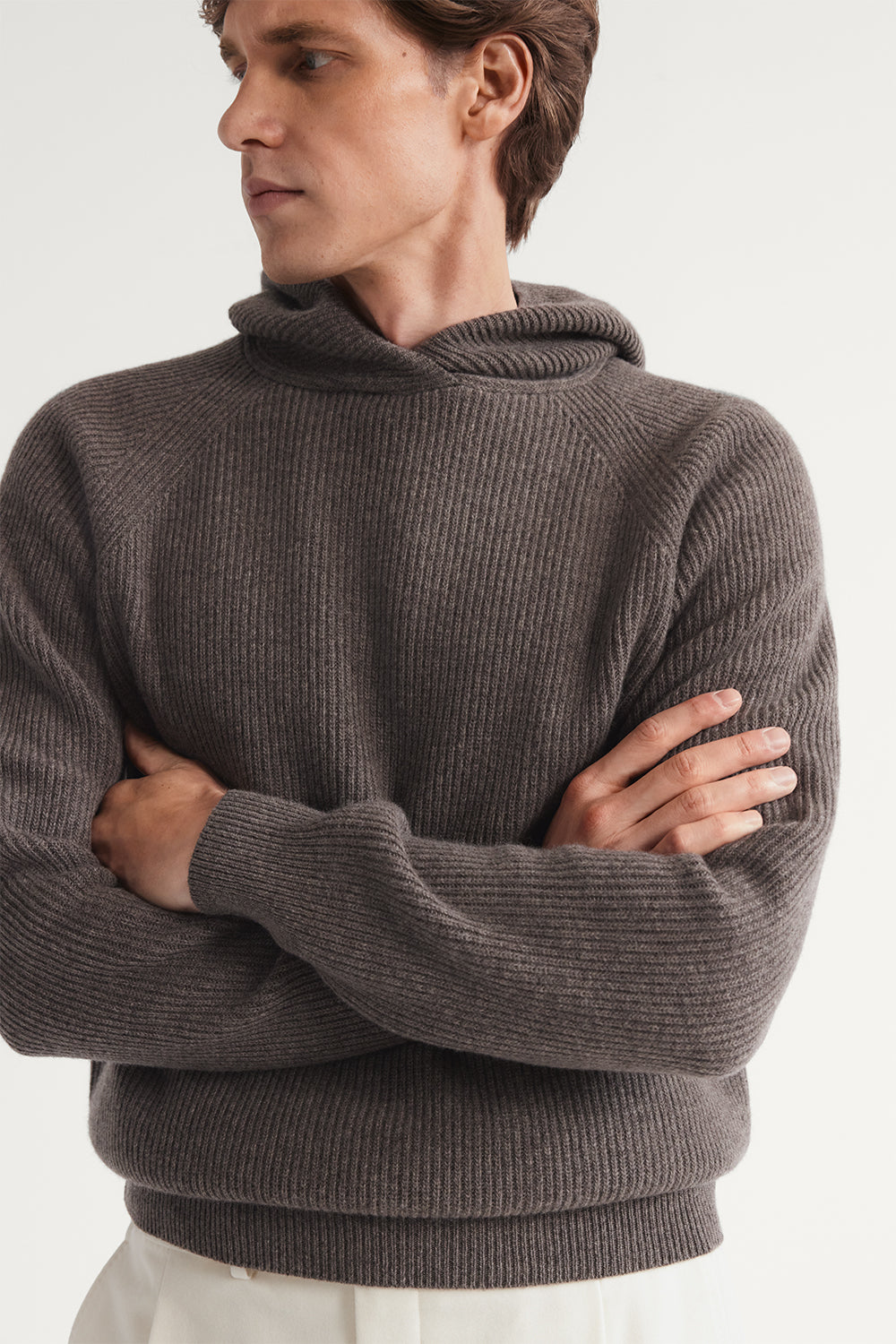 The Woolen Ribbed Hoodie Sweater Taupe