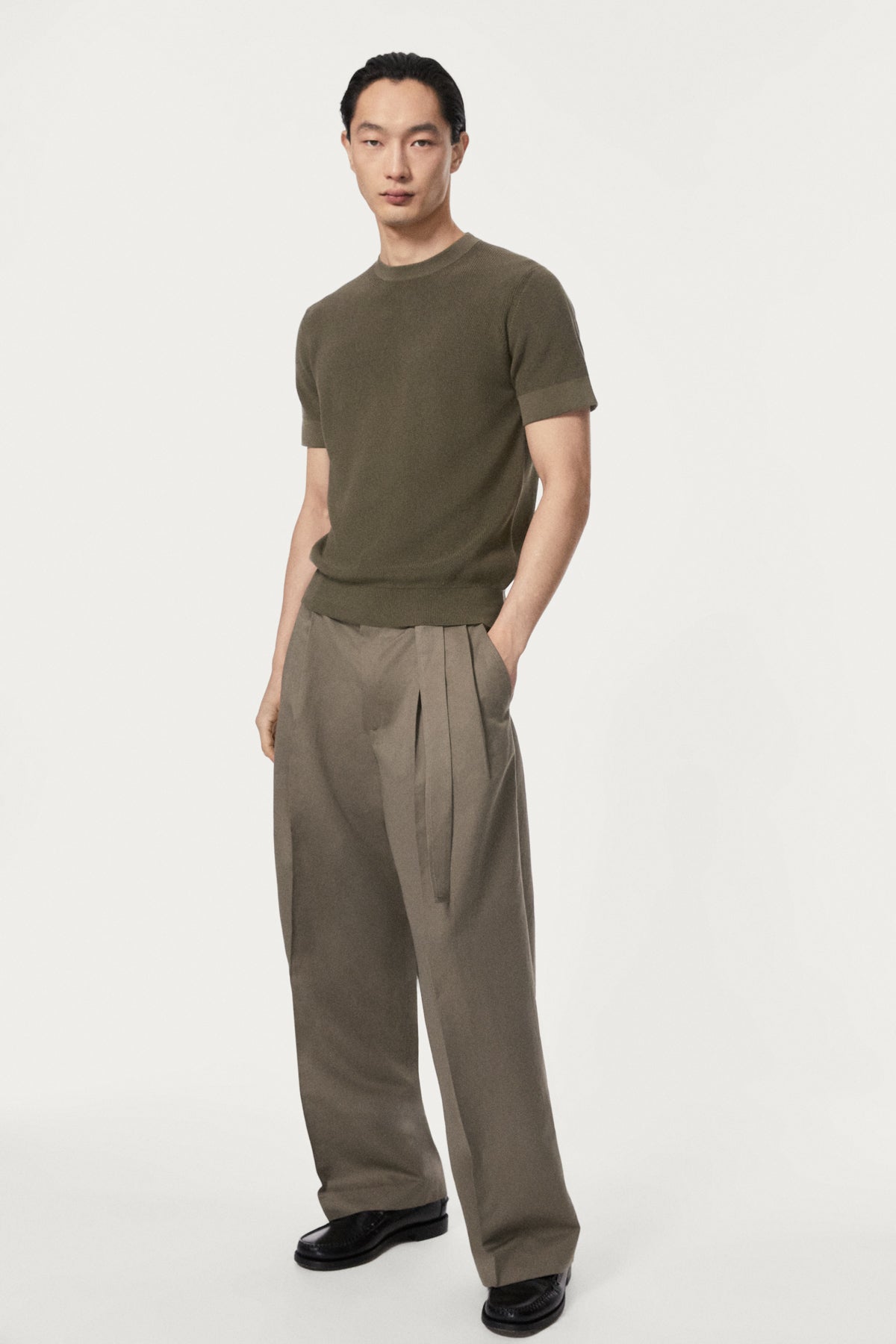 The Organic Cotton Aran Tricot Vest kaki green