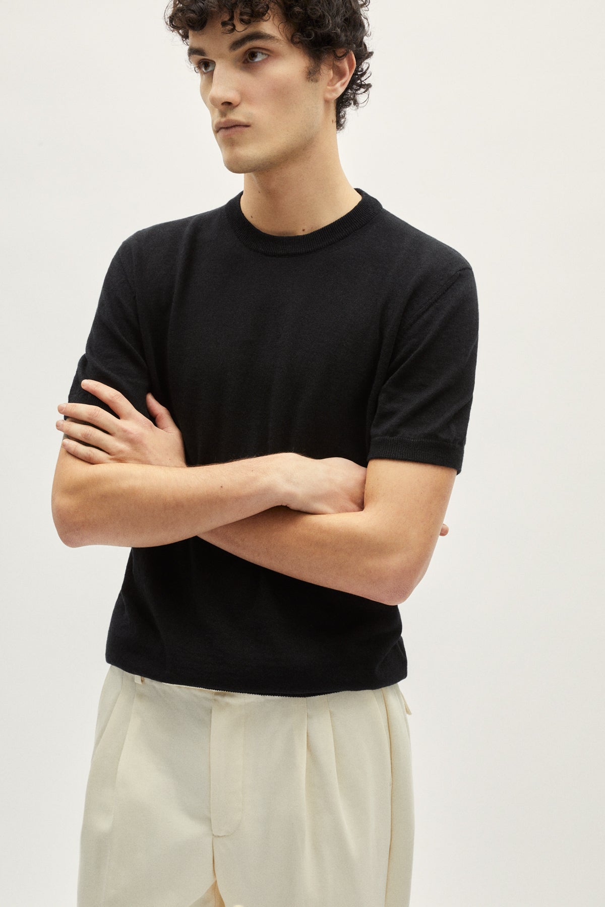 the linen cotton knit t shirt black