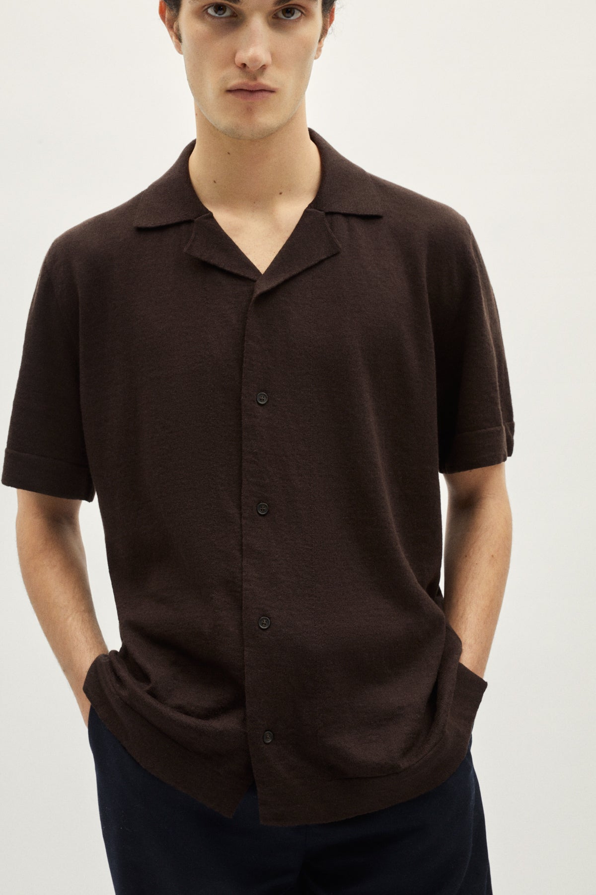 the linen cotton bowling shirt brown