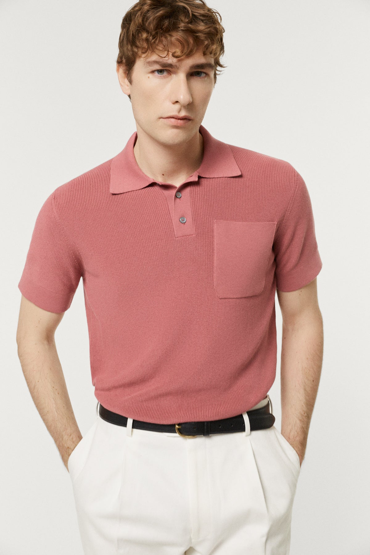 The Organic Cotton Ribbed Polo Shirt Mauve